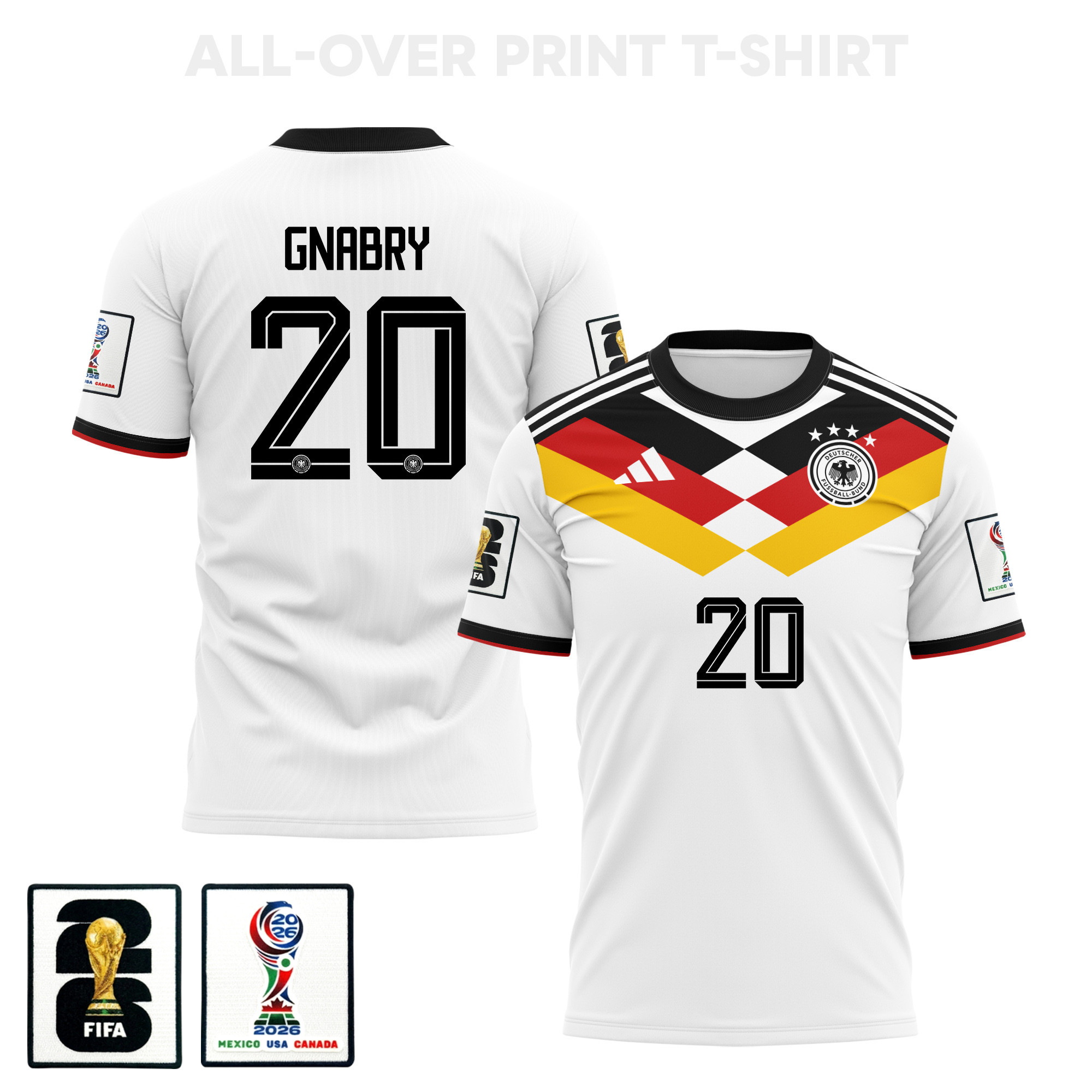 Serge Gnabry 20 Germany 2026 Home 3D T-Shirt Fully Printed – Unisex, White - Jersey Teams