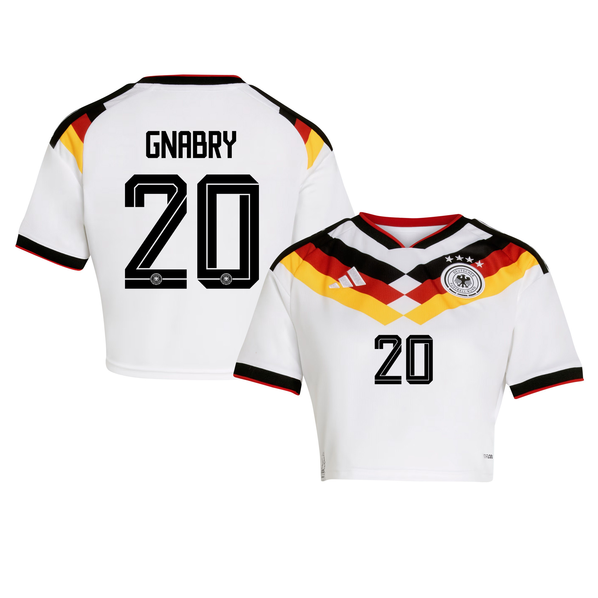 Serge Gnabry 20 Germany 2026 Home Women’s Cropped Jersey - White - Jersey Teams