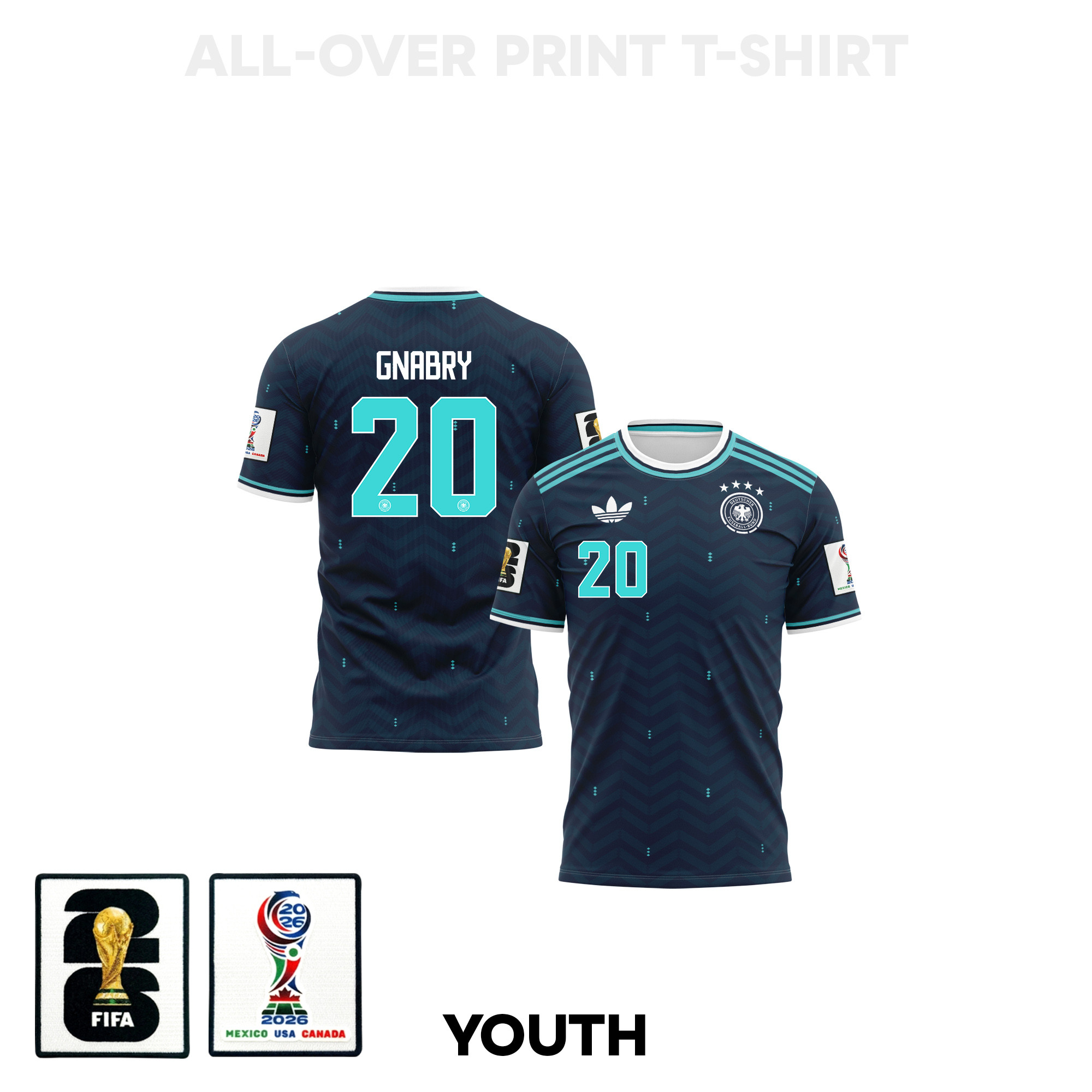 Serge Gnabry 20 Youth Germany 2026 Away 3D T-shirt Fully Printed – Navy - Jersey Teams