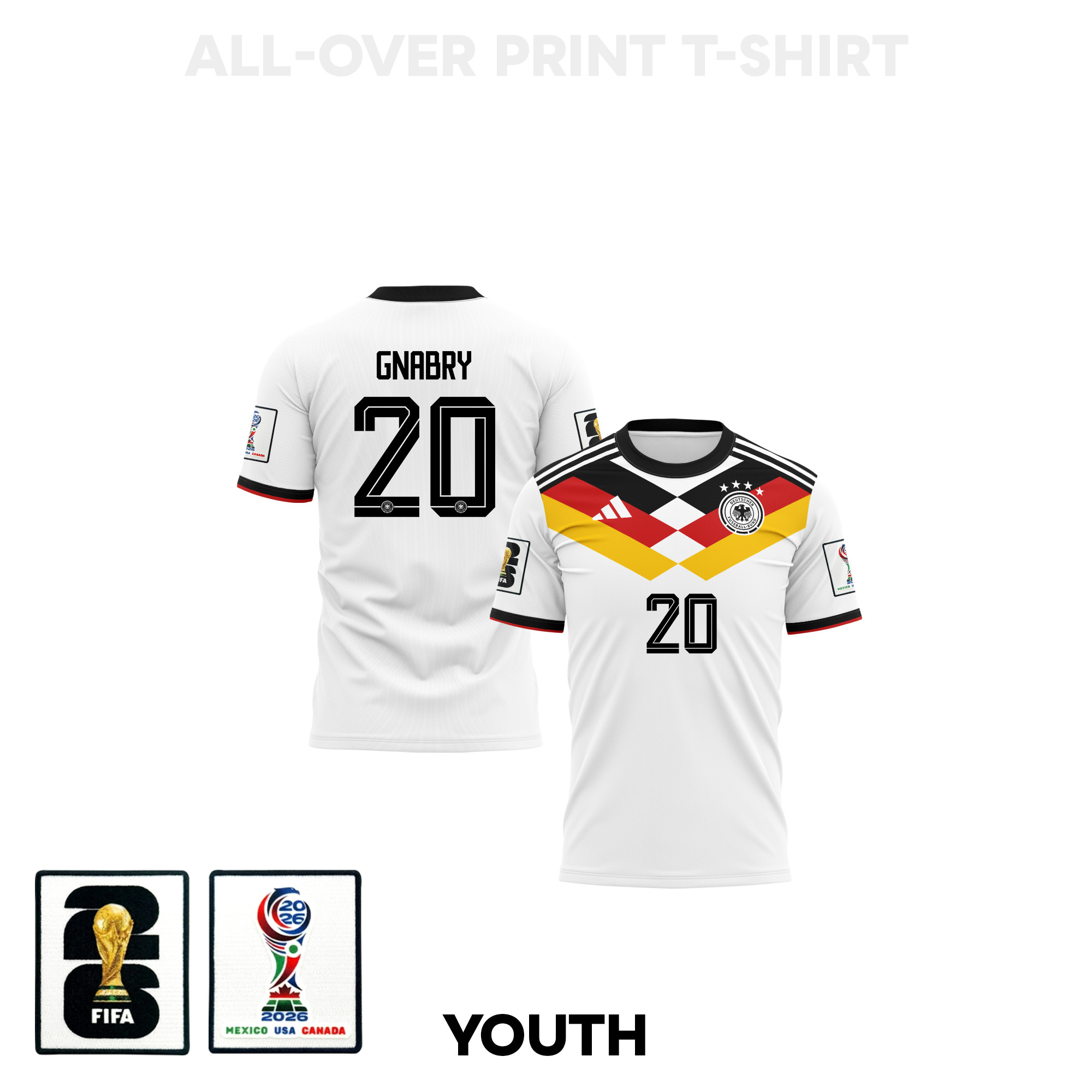 Serge Gnabry 20 Youth Germany 2026 Home 3D T-shirt Fully Printed – White - Jersey Teams