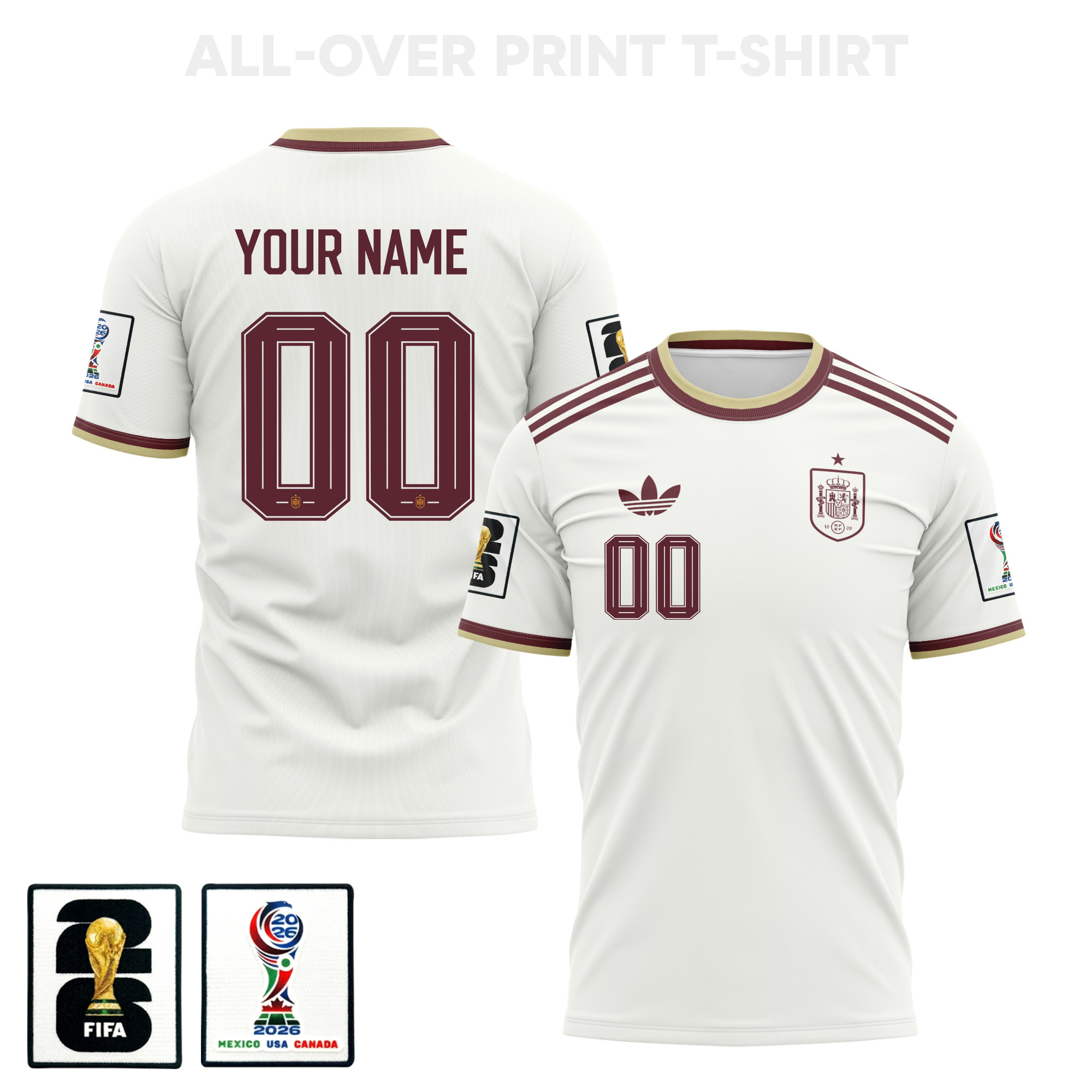 Spain 2026 Away 3D T-Shirt Fully Printed – Personalized – Unisex, White – Jersey Teams