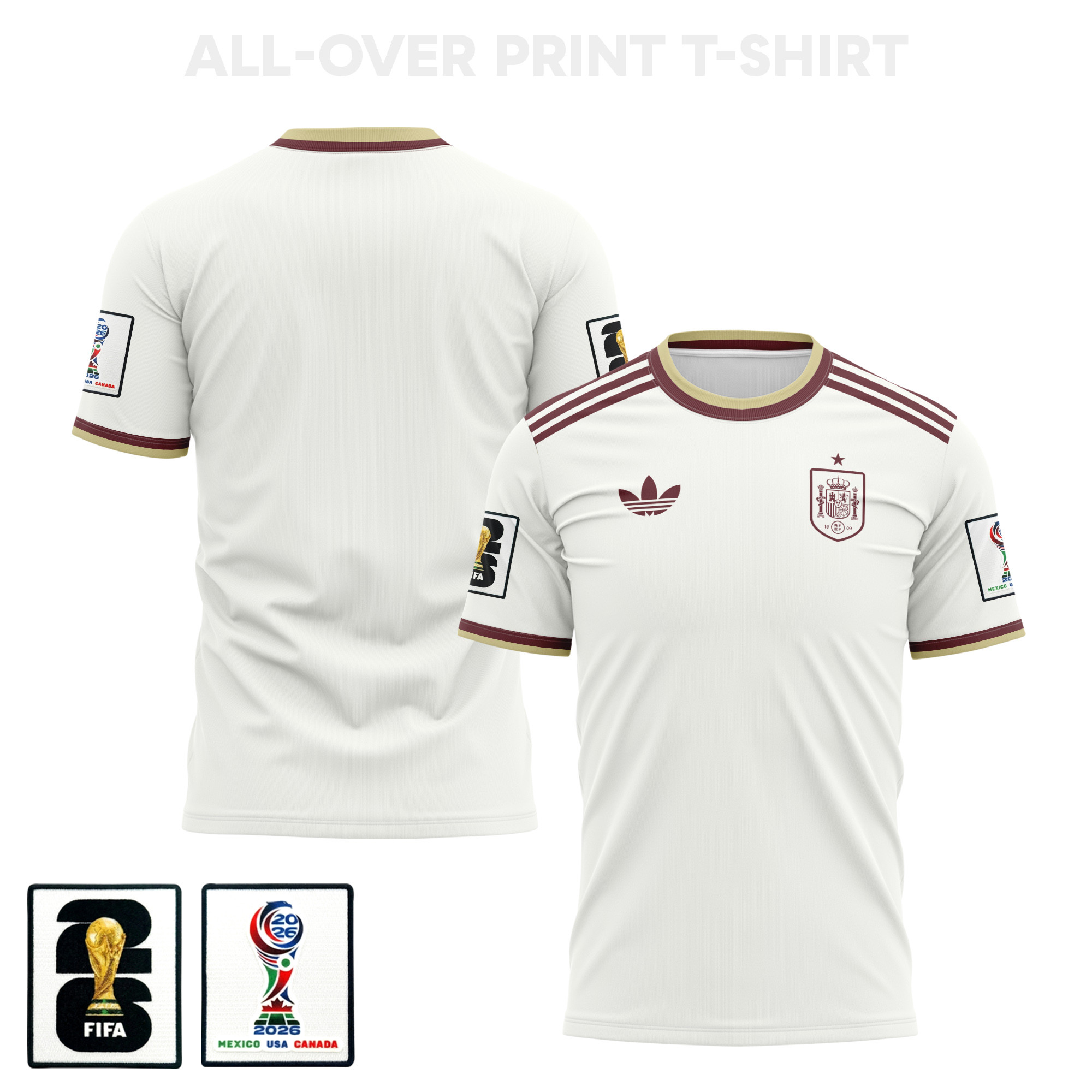 Spain 2026 Away 3D T-Shirt Fully Printed – Unisex, White – Jersey Teams