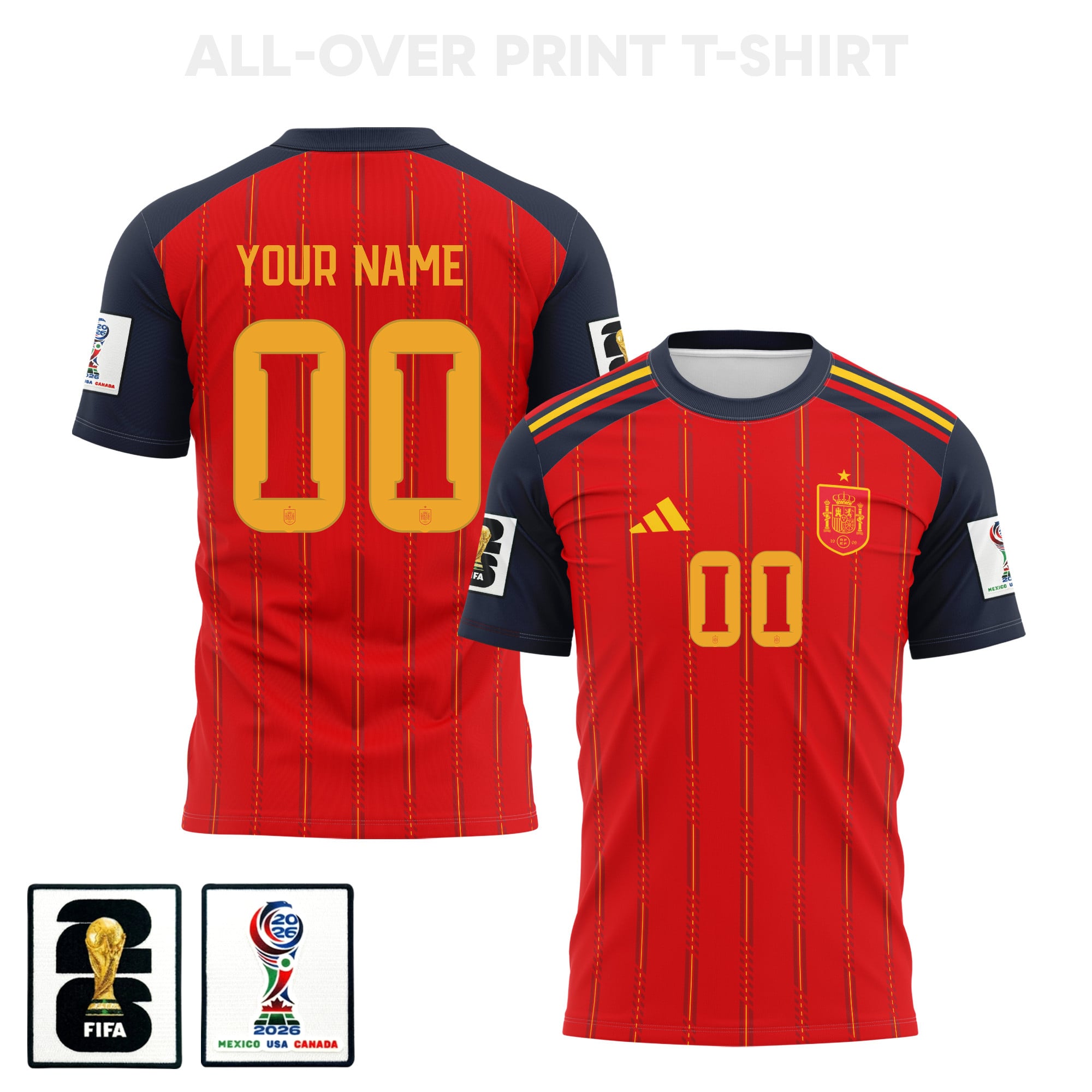 Spain 2026 Home 3D T-Shirt Fully Printed – Personalized – Unisex, Red – Jersey Teams