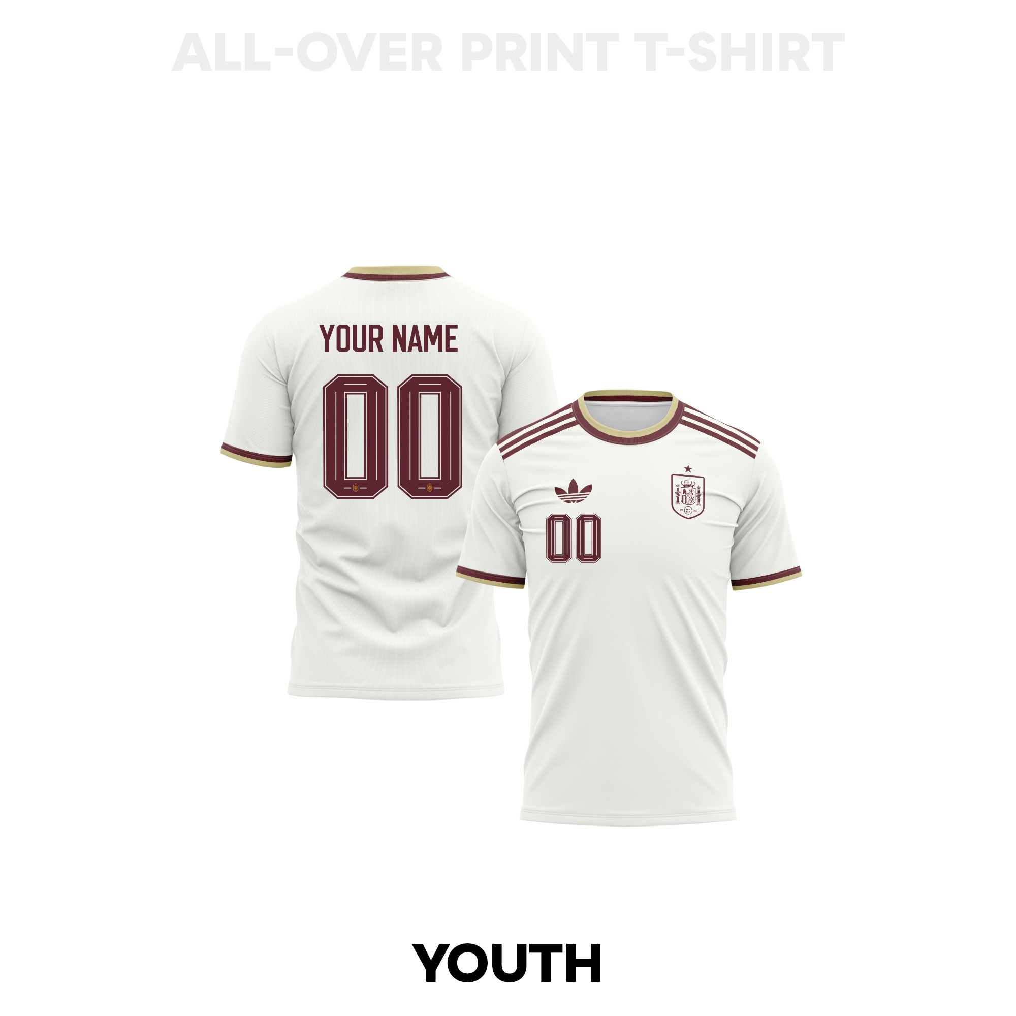 Spain 2026 Youth Away 3D T-shirt Fully Printed – Personalized – White - Jersey Teams