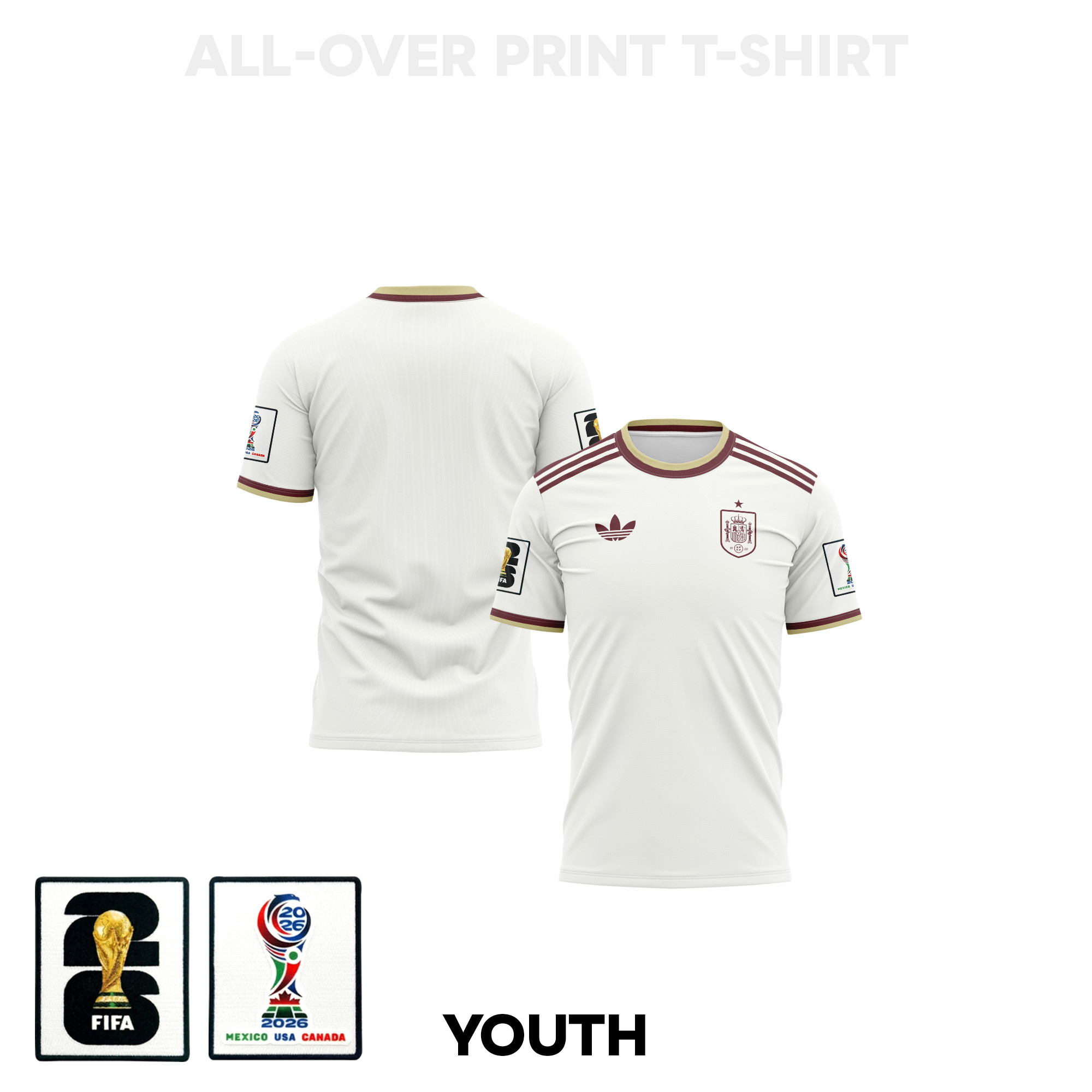Spain 2026 Youth Away 3D T-shirt Fully Printed – White – Jersey Teams