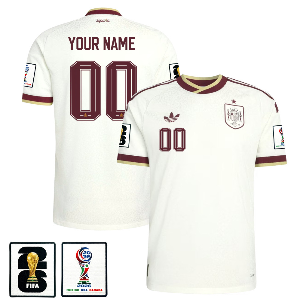 Spain National Team 2026 x World Cup Patch Personalized Away Jersey - White, Men - Jersey Teams