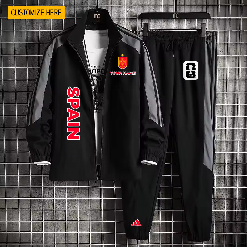 Spain World Cup 2026 Sportswear Set – Jacket & Pants - Customized Name, Black - Jersey Teams