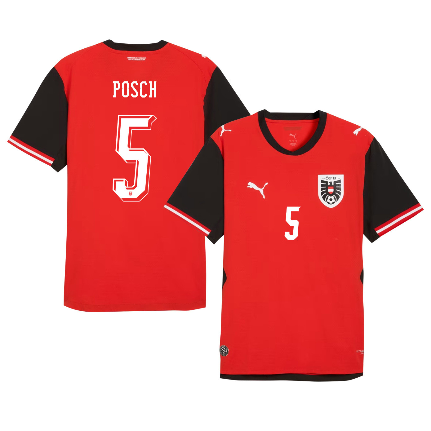 Stefan Posch 5 Austria National Team 2026 Home Jersey - Red, Men - Jersey Teams
