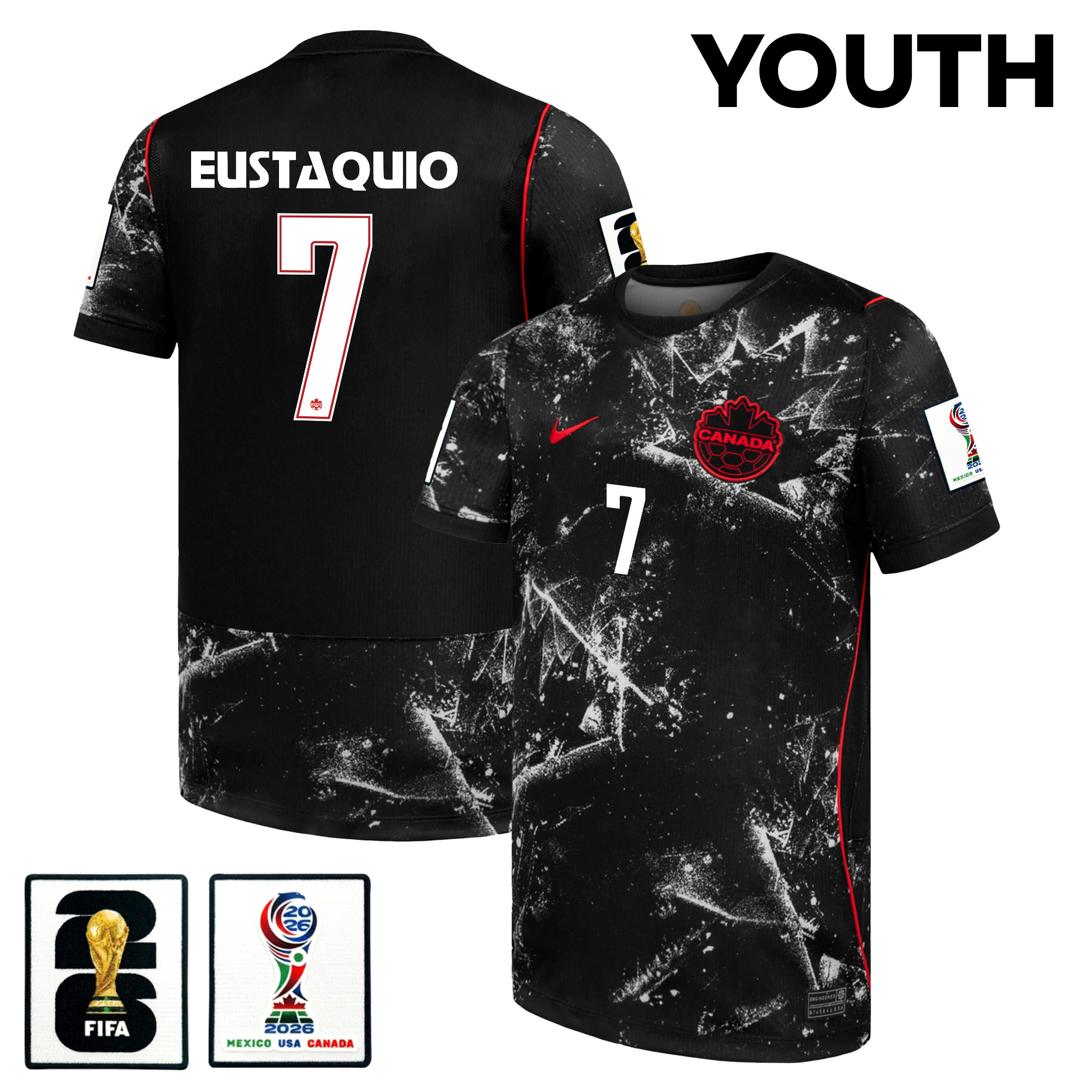 Stephen Eustáquio 7 Youth Canada National Team 2026 Away Jersey - Black - Jersey Teams