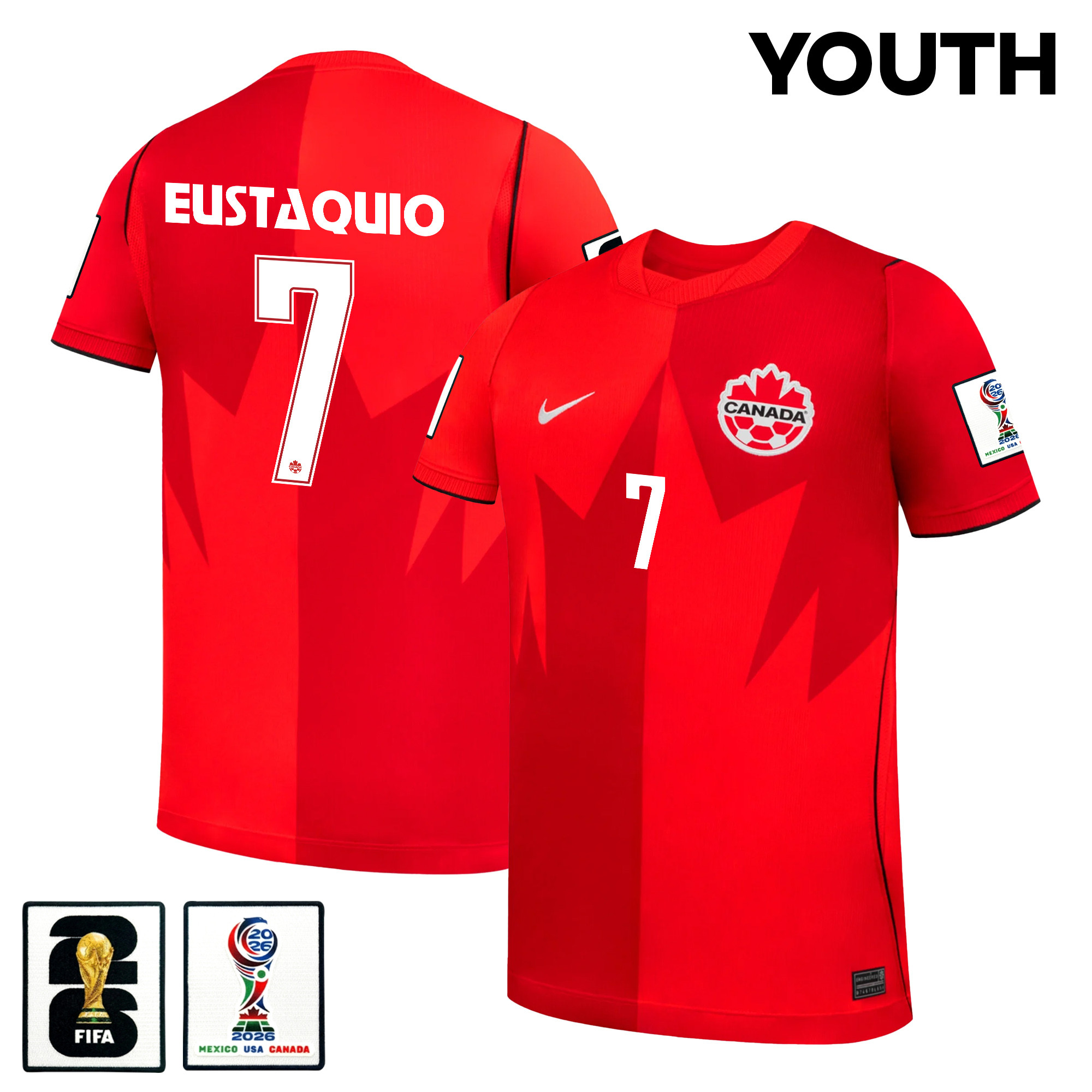 Stephen Eustáquio 7 Youth Canada National Team 2026 Home Jersey - Red - Jersey Teams