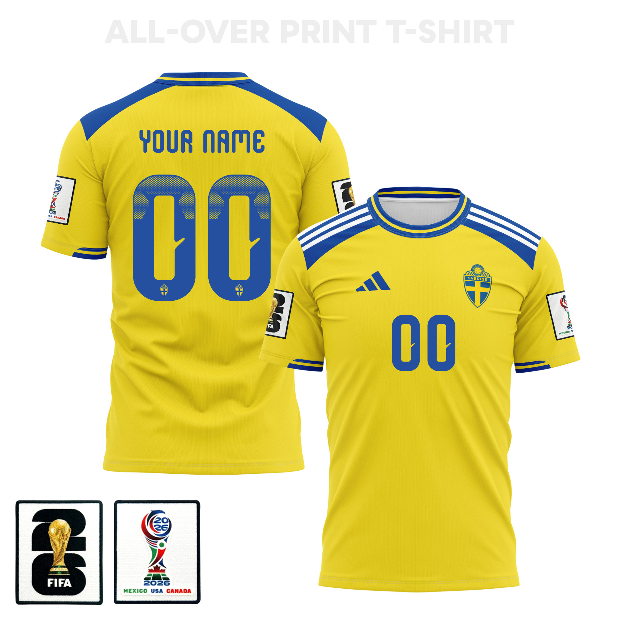 Sweden 2026 Home 3D T-Shirt Fully Printed – Personalized – Unisex, Yellow – Jersey Teams