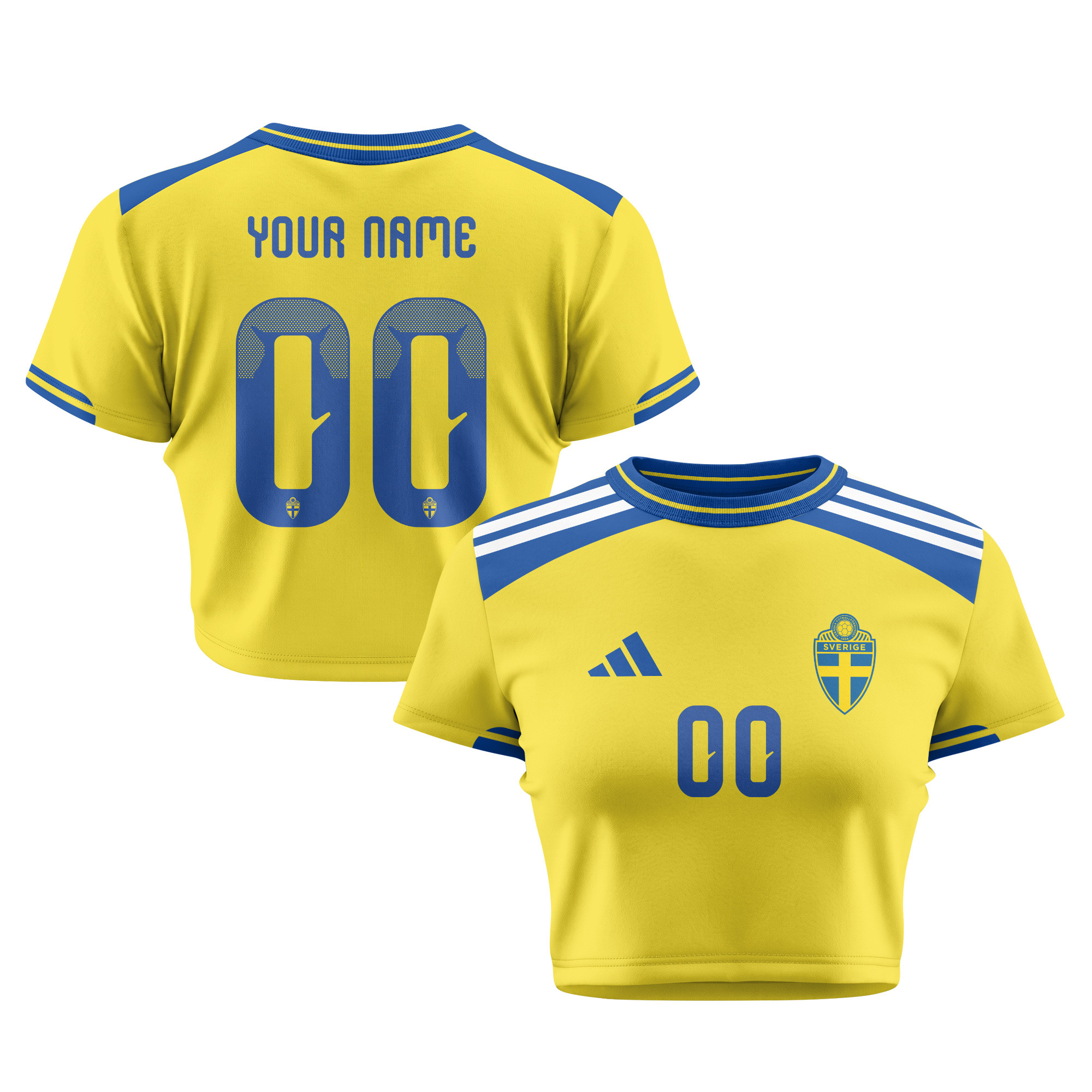 Sweden 2026 Women's Home All-Over Print Cropped Jersey - Personalized - Yellow - Jersey Teams