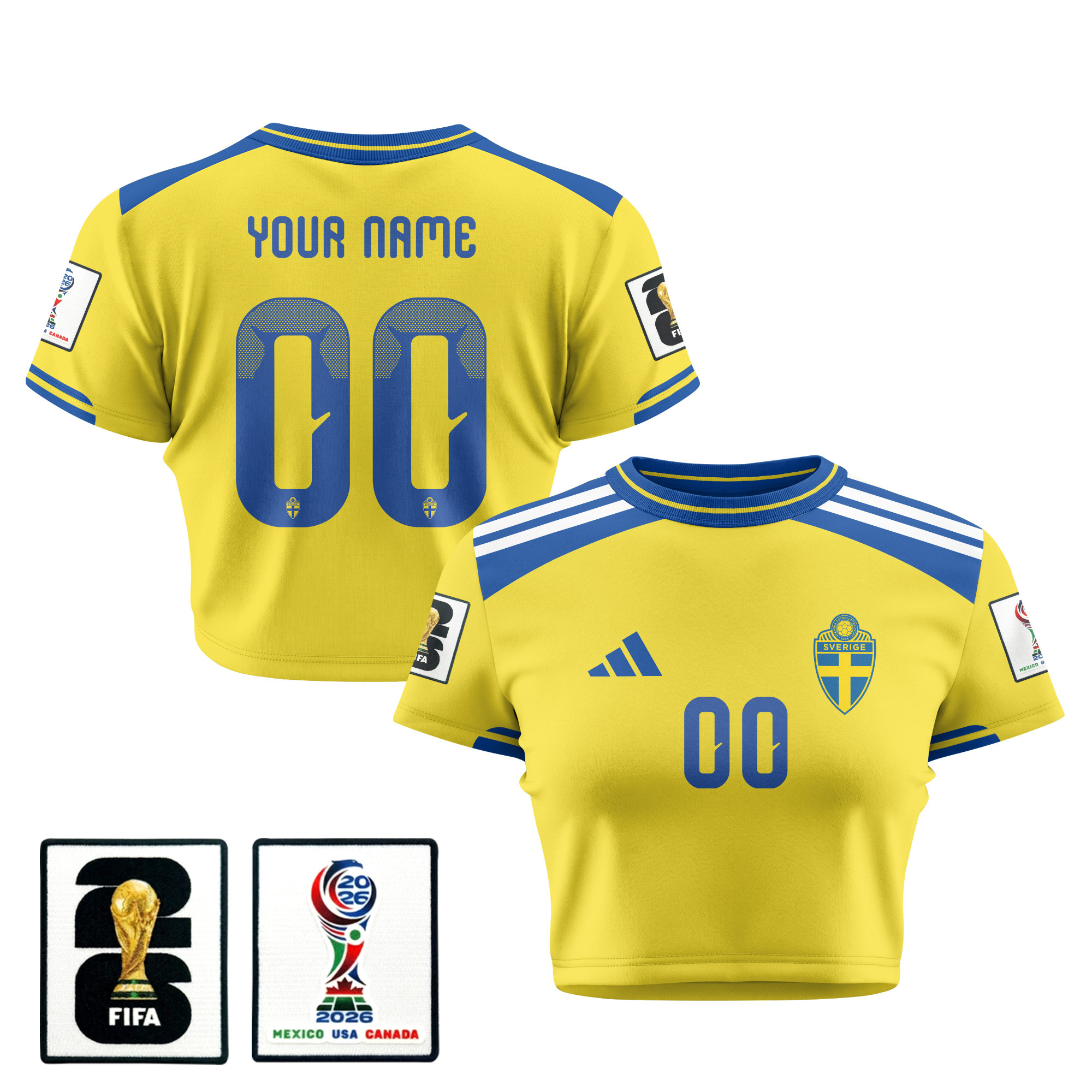Sweden 2026 Women’s Home All-Over Print Cropped Jersey – Personalized – Yellow – Jersey Teams