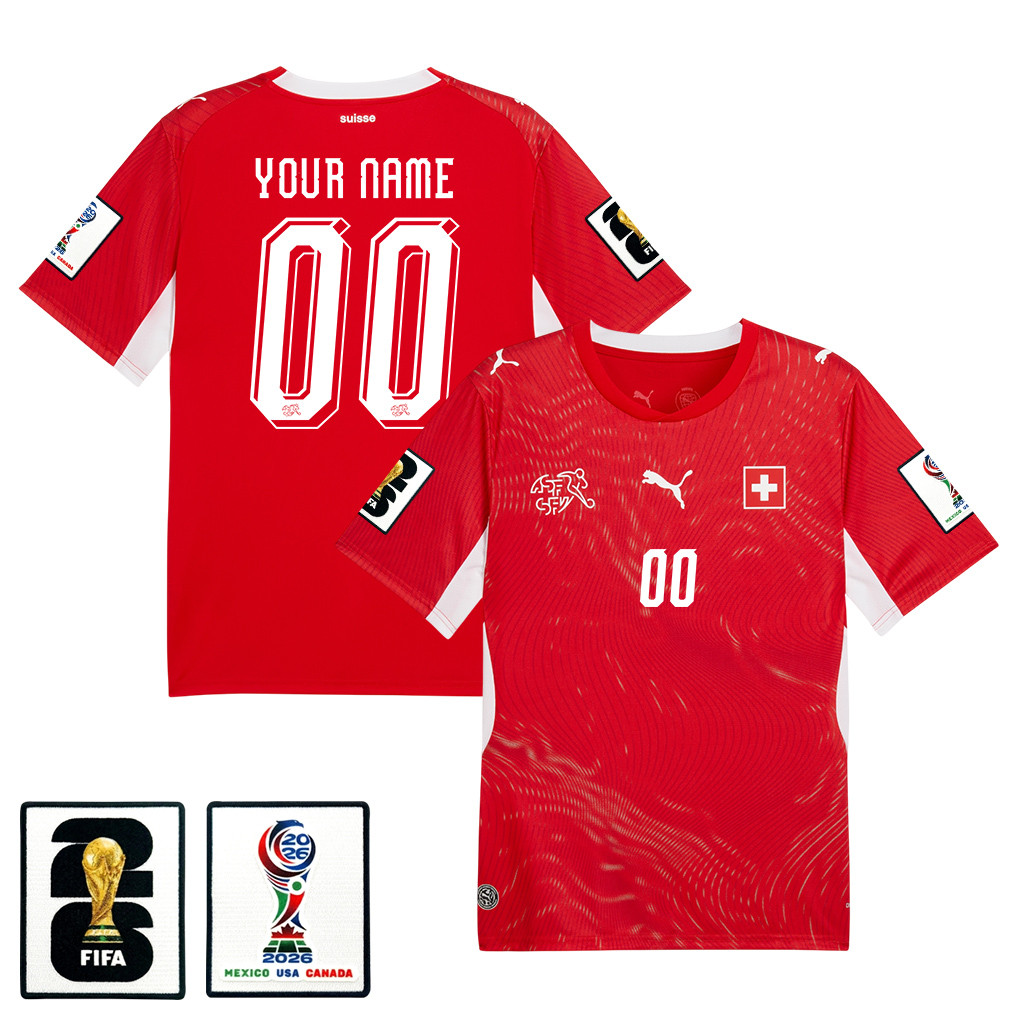 Switzerland National Team 2026 x World Cup Patch Personalized Home Jersey - Red, Men - Jersey Teams