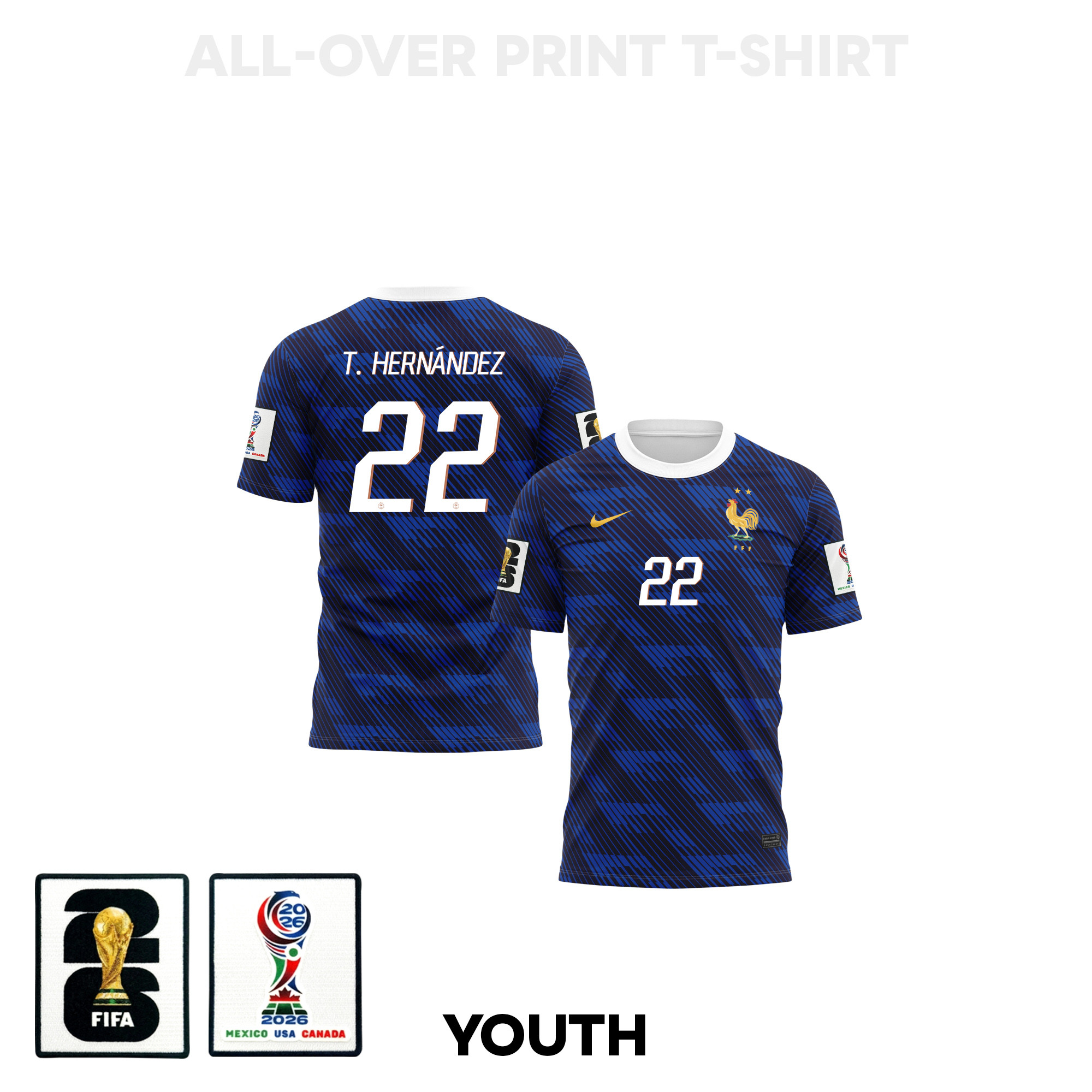 Theo Hernández 22 Youth France 2026 Home 3D T-shirt Fully Printed – Blue - Jersey Teams