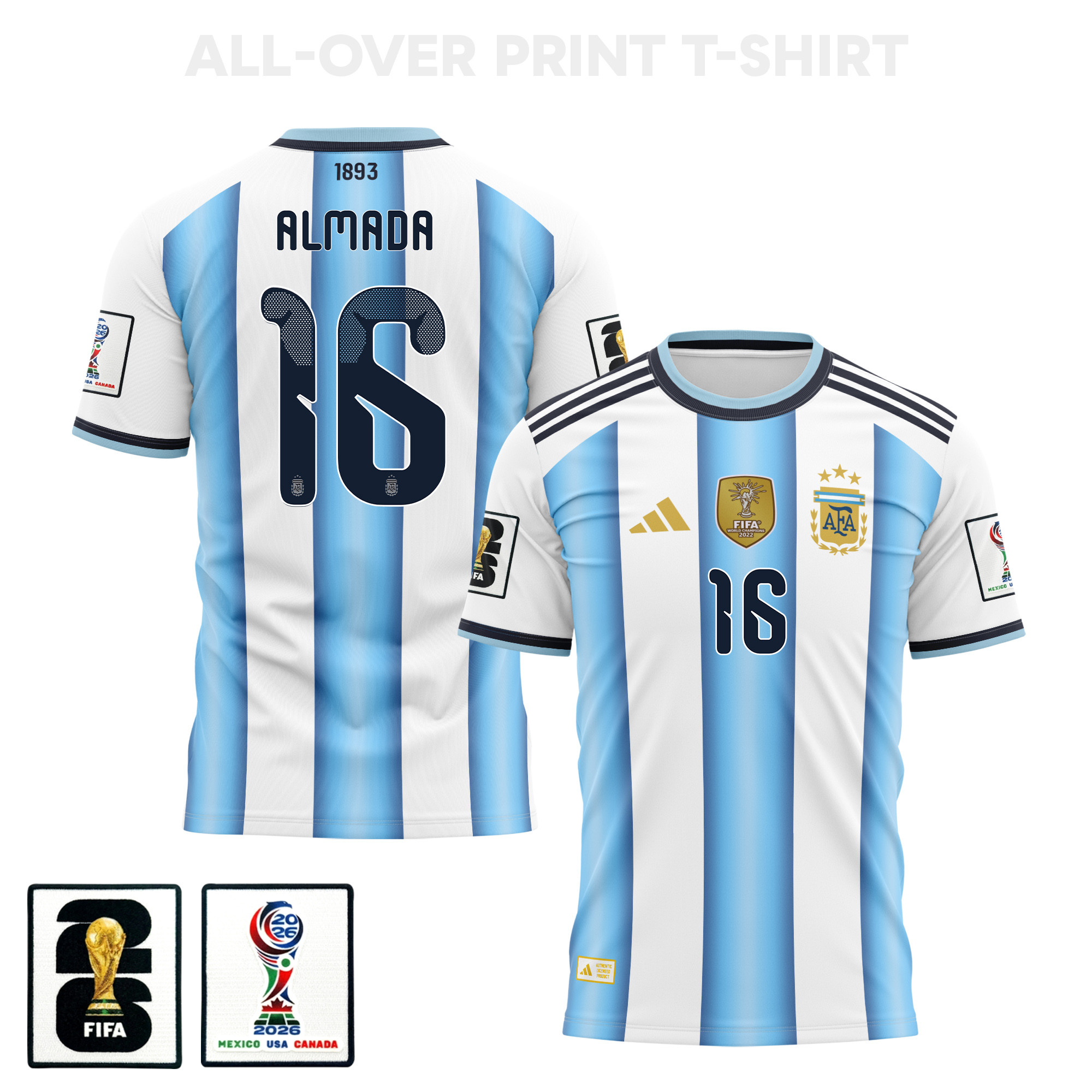 Thiago Almada 16 Argentina 2026 Home 3D T-Shirt Fully Printed – Unisex, White - Jersey Teams
