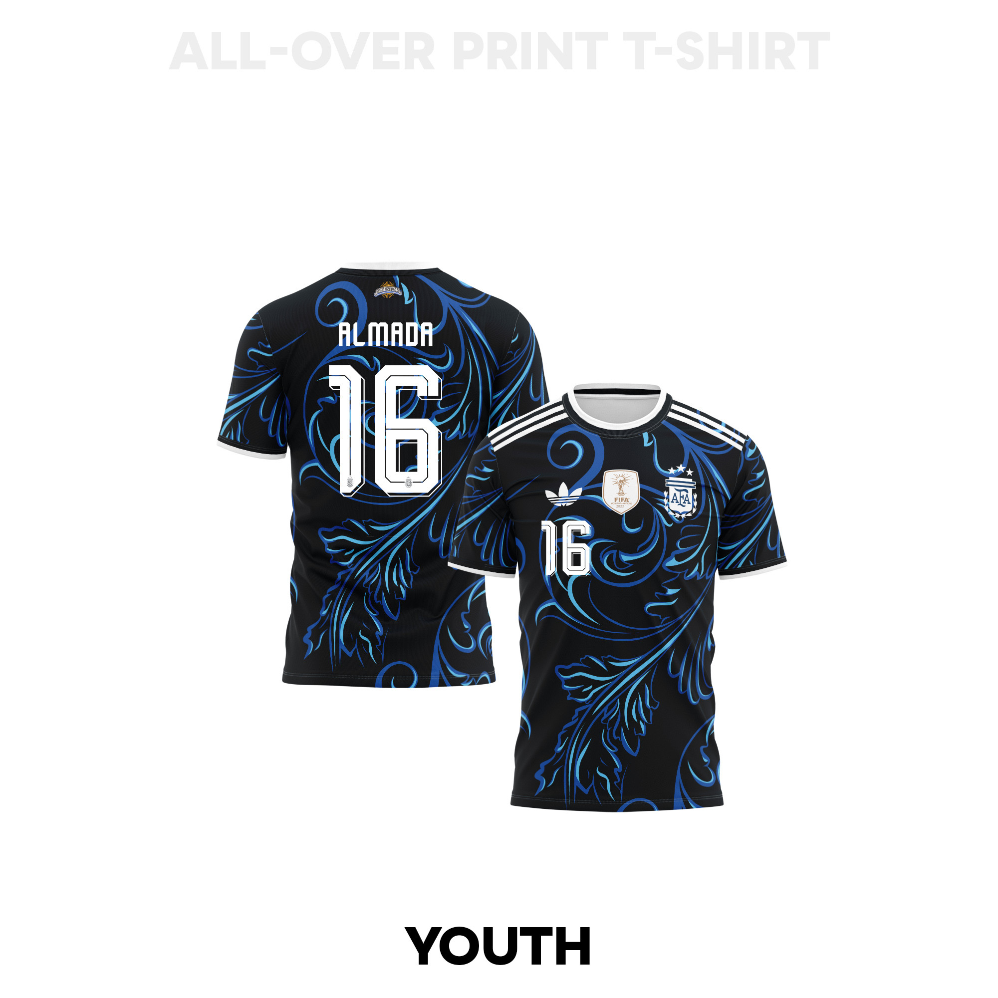Thiago Almada 16 Youth Argentina 2026 Away 3D T-shirt Fully Printed – Black - Jersey Teams
