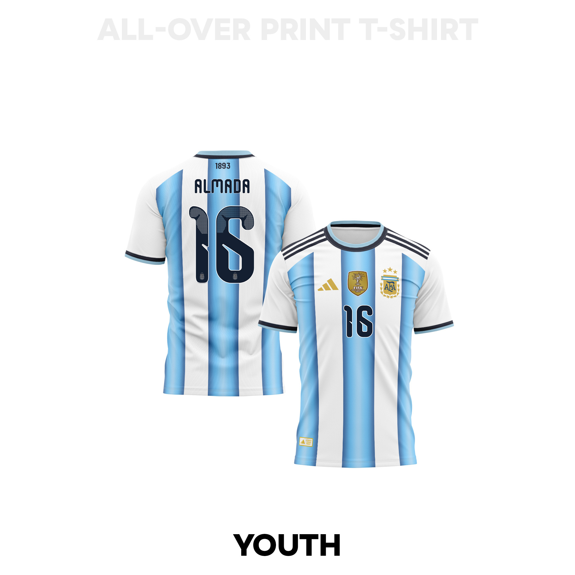 Thiago Almada 16 Youth Argentina 2026 Home 3D T-shirt Fully Printed – White - Jersey Teams