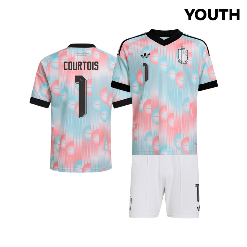 Thibaut Courtois 1 Belgium 2026 YOUTH Away Jersey & Shorts Set - Light Blue - Jersey Teams
