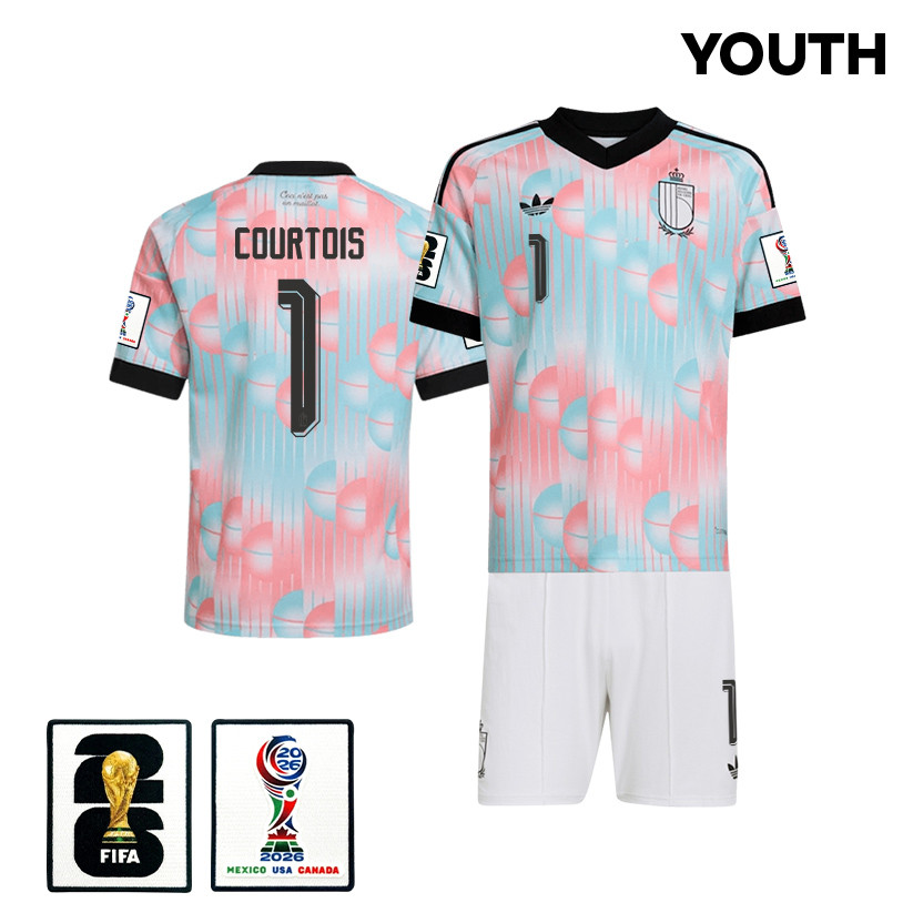 Thibaut Courtois 1 Belgium 2026 YOUTH Away Jersey & Shorts Set - Light Blue - Jersey Teams