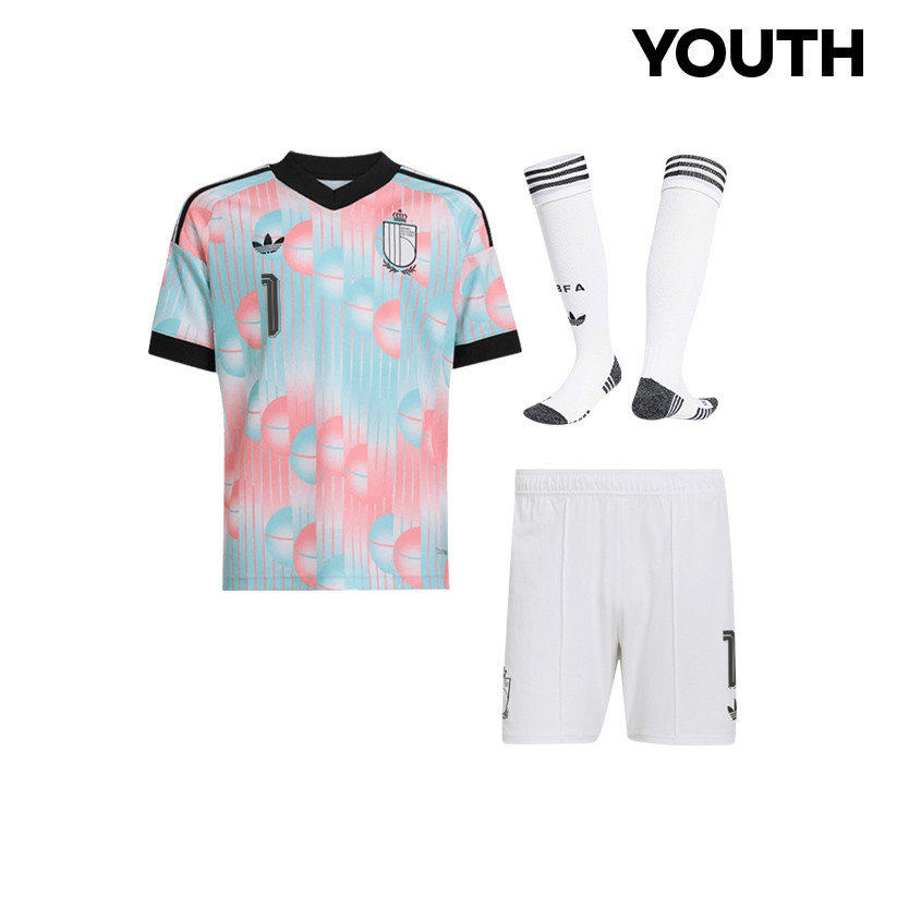 Thibaut Courtois 1 Belgium 2026 YOUTH Away Kit Set – Light Blue - Jersey Teams