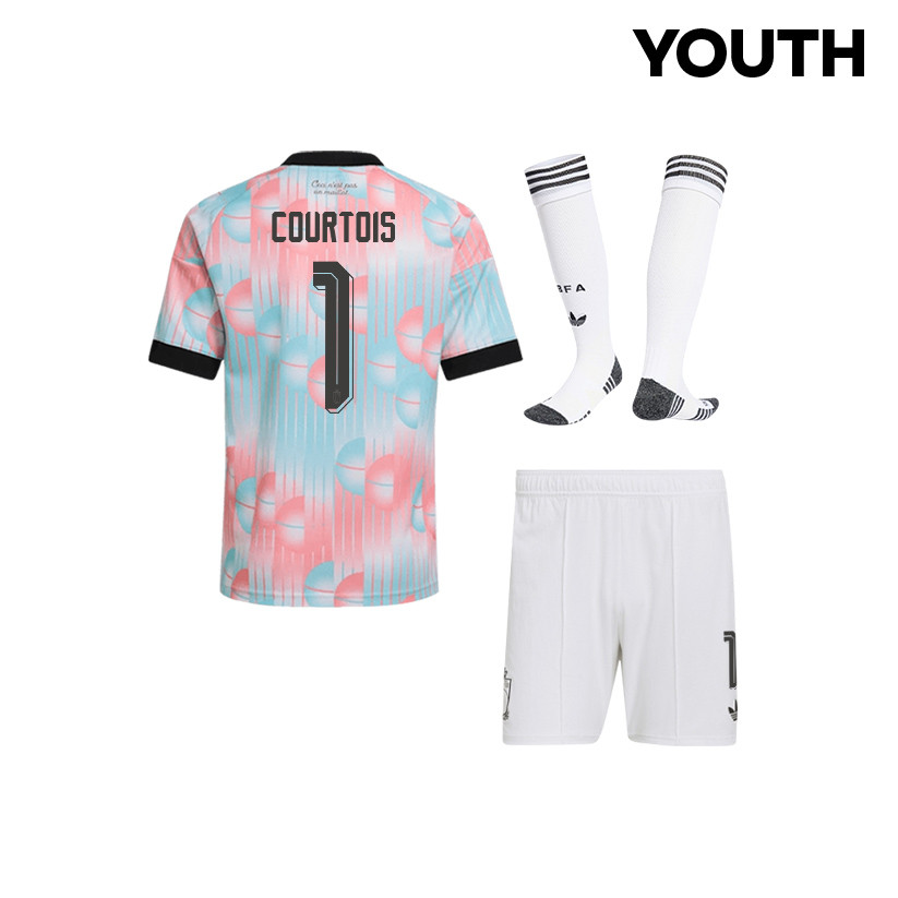 Thibaut Courtois 1 Belgium 2026 YOUTH Away Kit Set – Light Blue - Jersey Teams