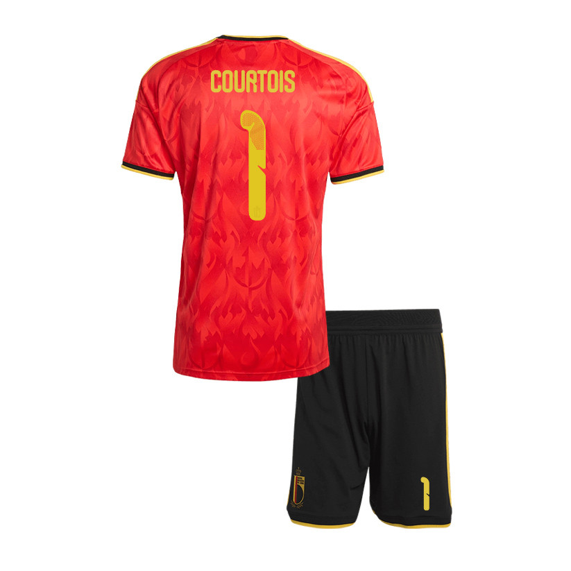 Thibaut Courtois 1 Belgium 2026 YOUTH Home Jersey & Shorts Set - Red/Black - Jersey Teams