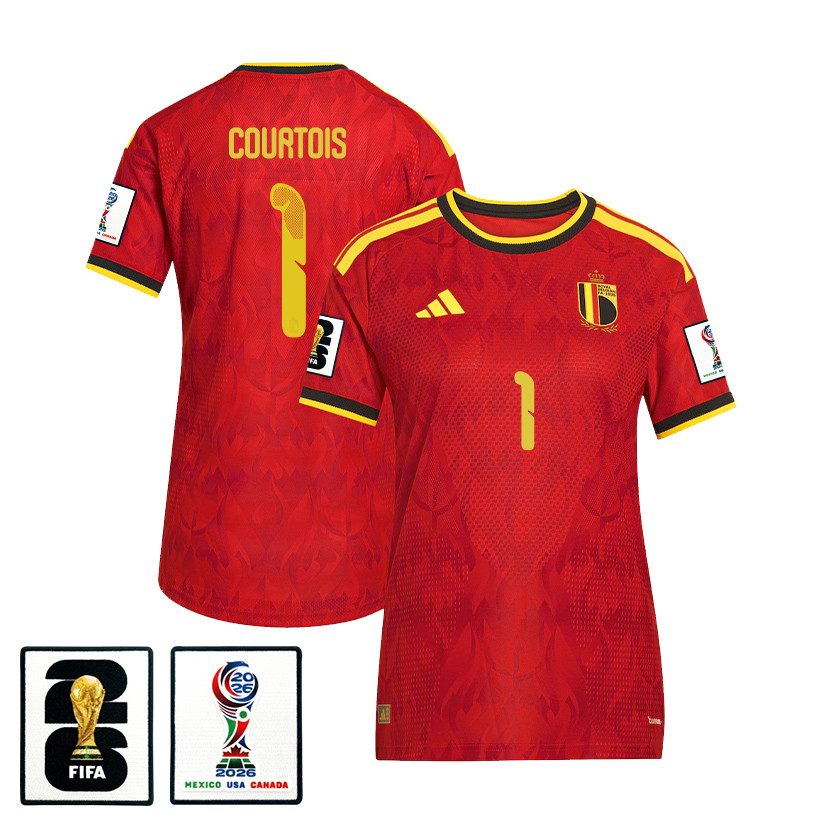 Thibaut Courtois 1 Women’s Belgium National Team 2026 Home Jersey – Red – Jersey Teams