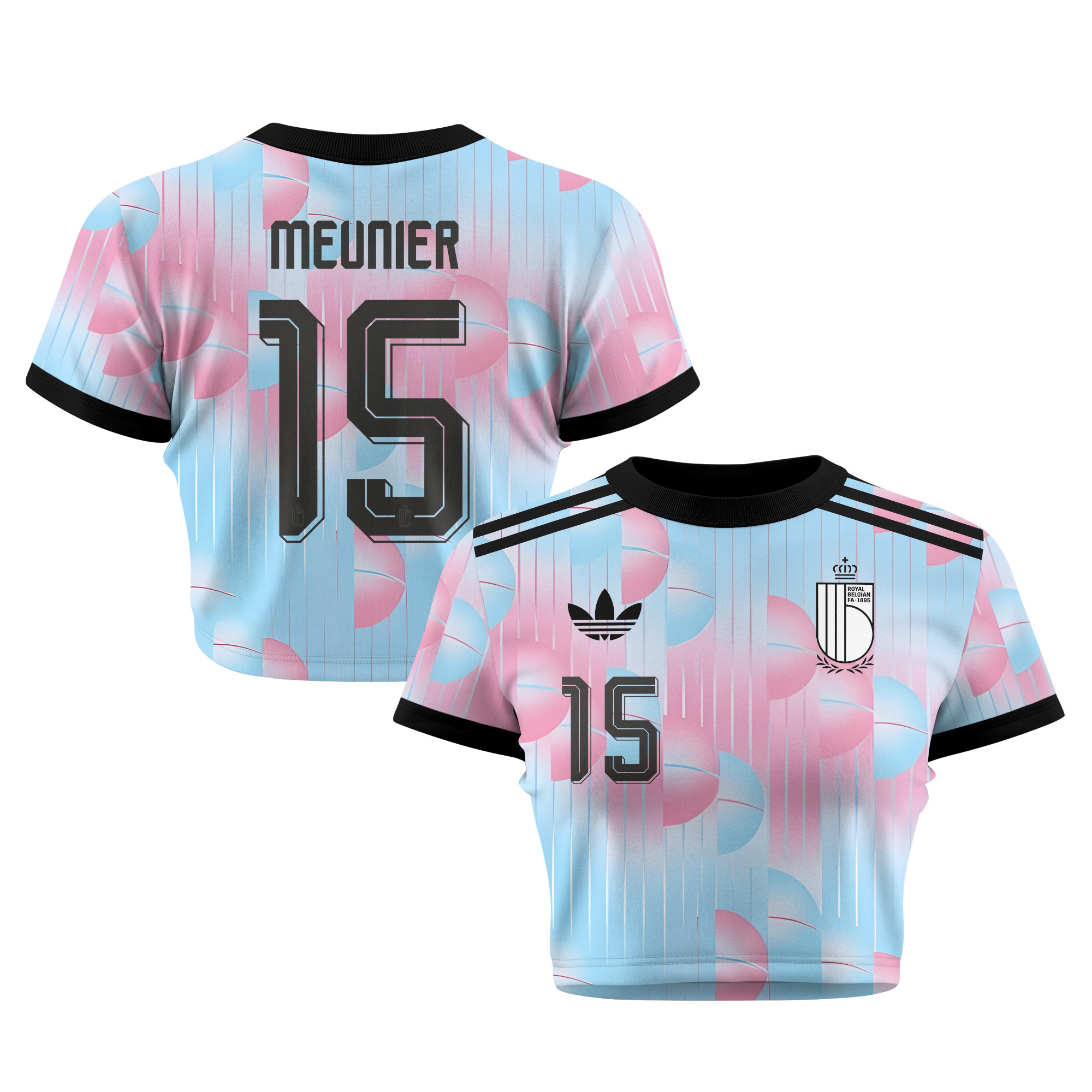 Thomas Meunier 15 Belgium 2026 Women's Away All-Over Print Cropped Jersey - Light Blue - Jersey Teams
