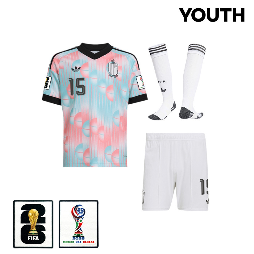 Thomas Meunier 15 Belgium 2026 YOUTH Away Kit Set – Light Blue - Jersey Teams
