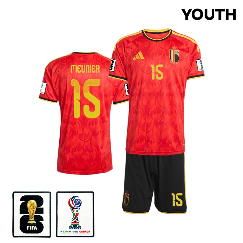 Thomas Meunier 15 Belgium 2026 YOUTH Home Jersey & Shorts Set - Red/Black - Jersey Teams