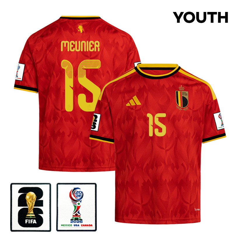 Thomas Meunier 15 Youth Belgium National Team 2026 Home Jersey – Red – Jersey Teams