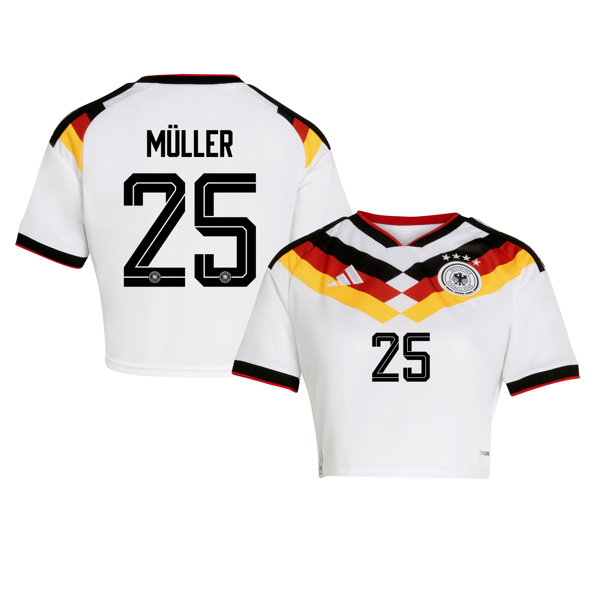 Thomas Müller 25 Germany 2026 Home Women’s Cropped Jersey - White - Jersey Teams