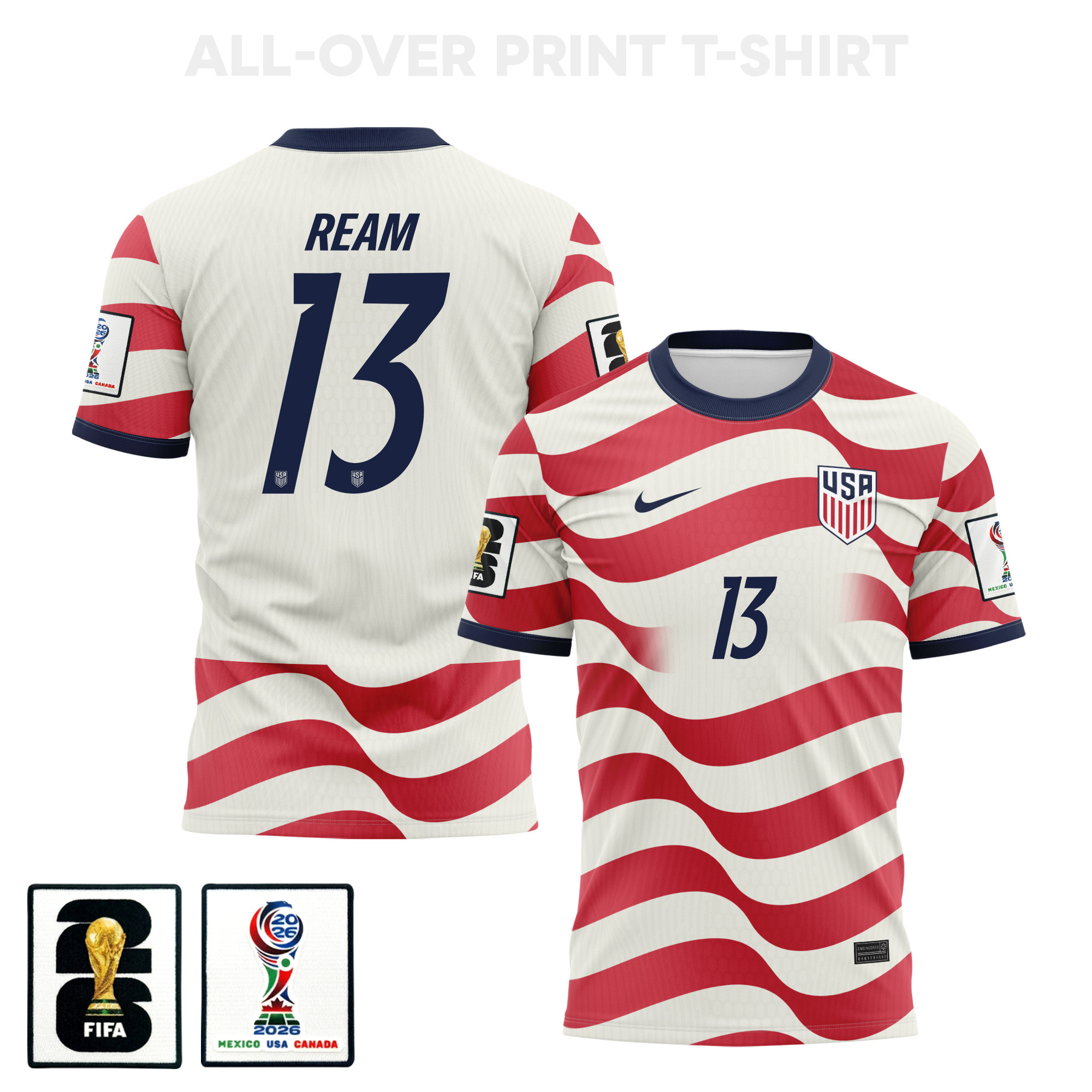 Tim Ream 13 USMNT 2026 Home 3D T-Shirt Fully Printed – Unisex, White/Red - Jersey Teams