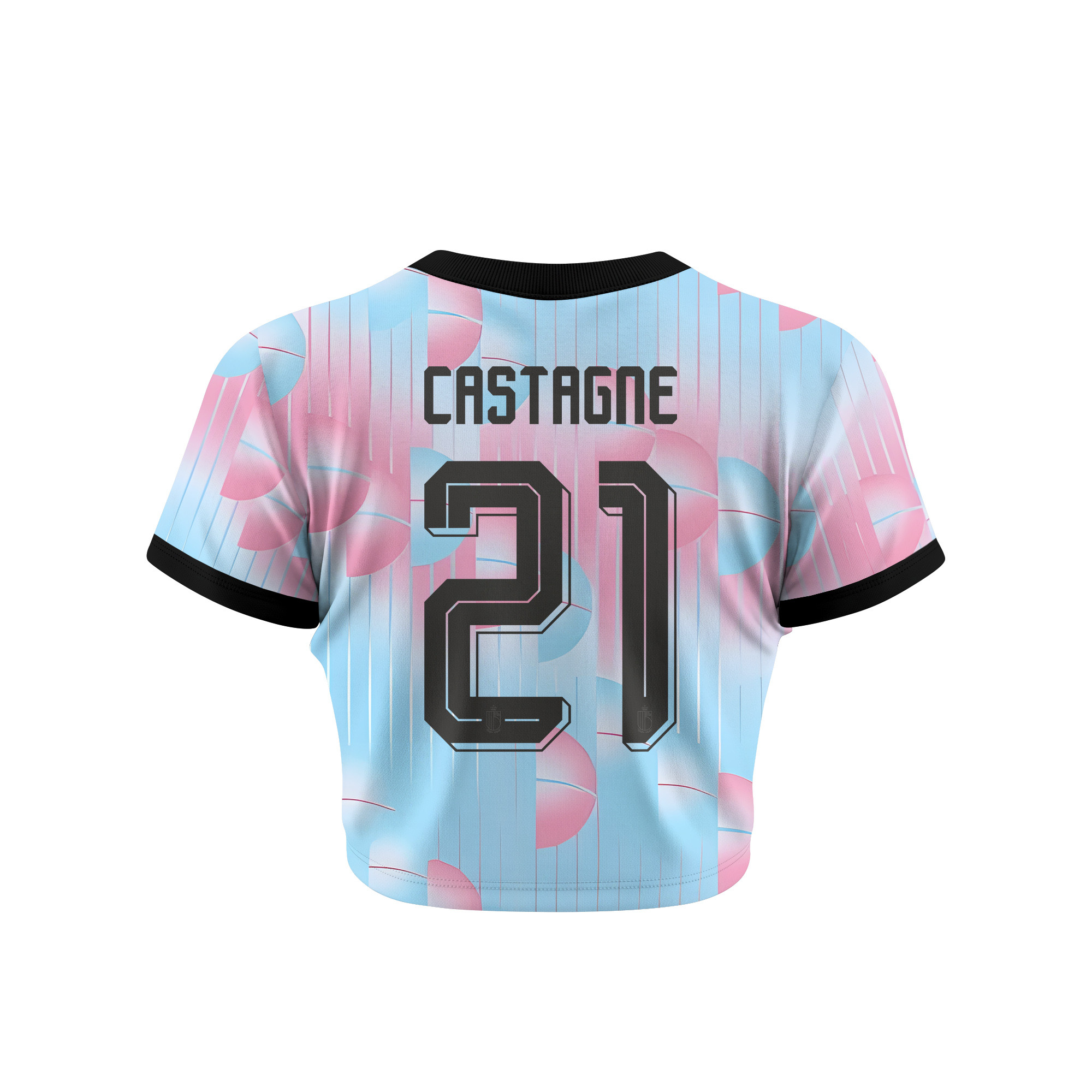 Timothy Castagne 21 Belgium 2026 Women's Away All-Over Print Cropped Jersey - Light Blue - Jersey Teams