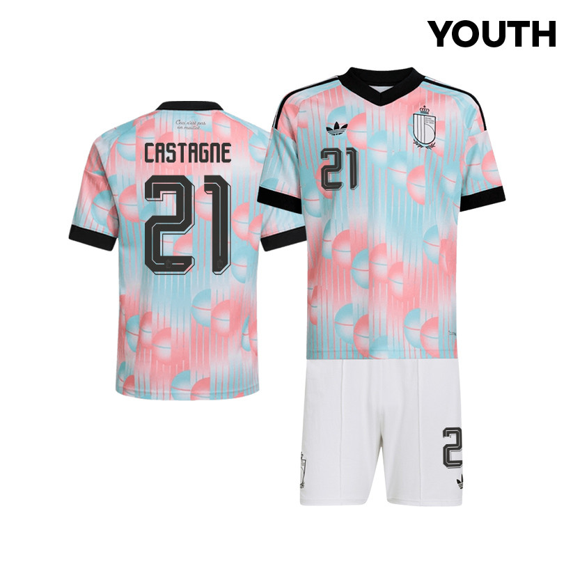 Timothy Castagne 21 Belgium 2026 YOUTH Away Jersey & Shorts Set - Light Blue - Jersey Teams