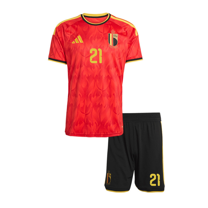 Timothy Castagne 21 Belgium 2026 YOUTH Home Jersey & Shorts Set - Red/Black - Jersey Teams