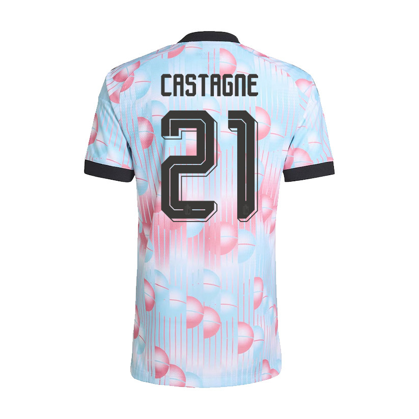 Timothy Castagne 21 Belgium National Team 2026 x World Cup Patch Away Jersey - Light Blue, Men - Jersey Teams