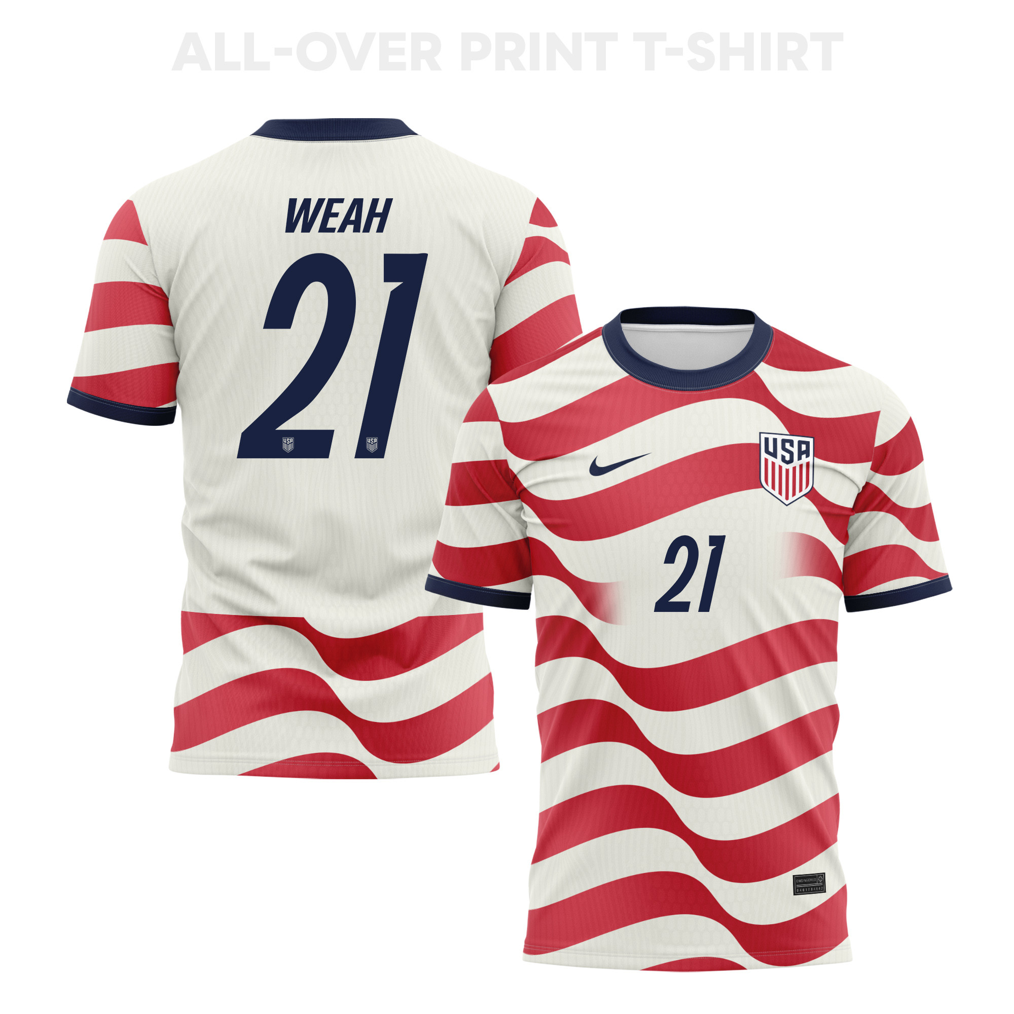 Timothy Weah 21 USMNT 2026 Home 3D T-Shirt Fully Printed – Unisex, White/Red - Jersey Teams