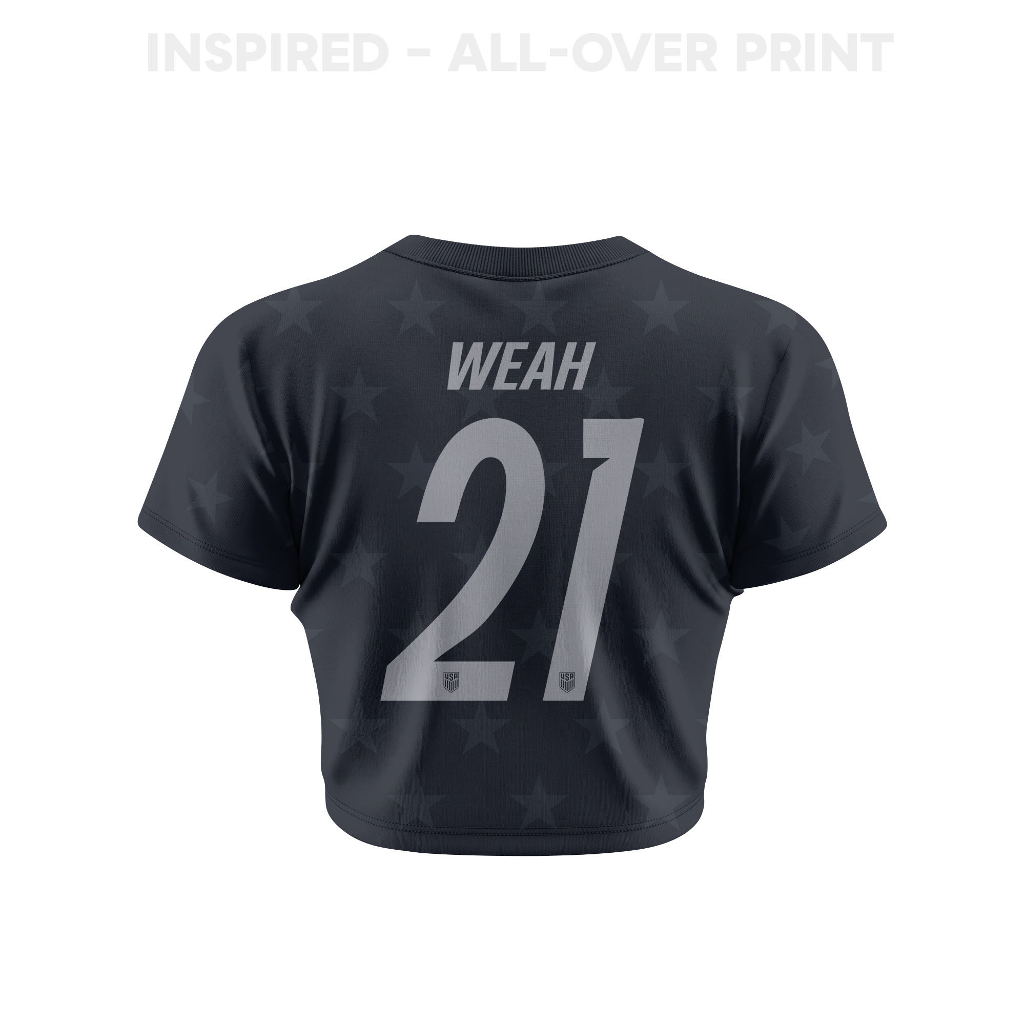 Timothy Weah 21 USMNT 2026 Women's Away All-Over Print Cropped Jersey - Black - Jersey Teams