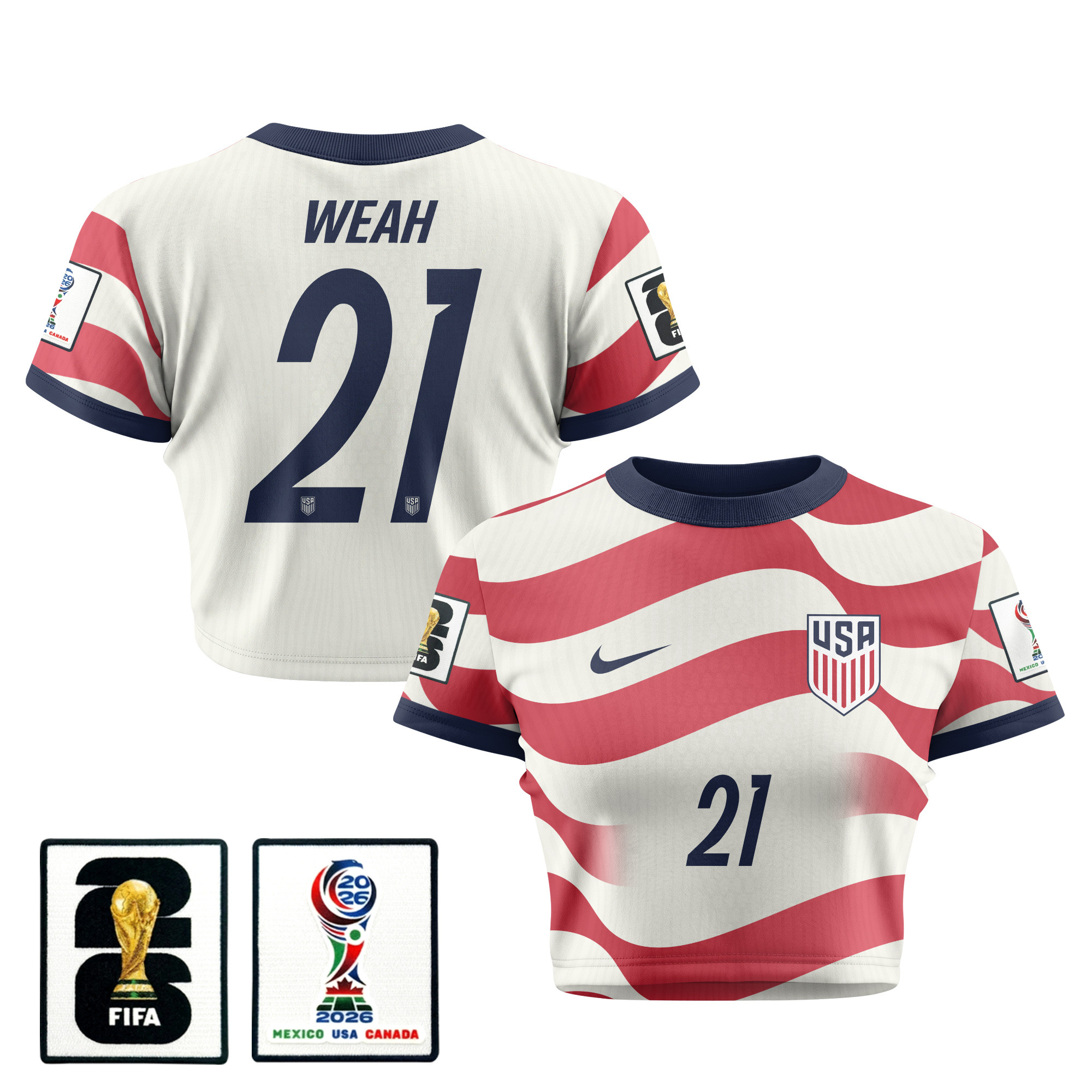 Timothy Weah 21 Women's USMNT 2026 Home All-Over Print Cropped Jersey - Jersey Teams