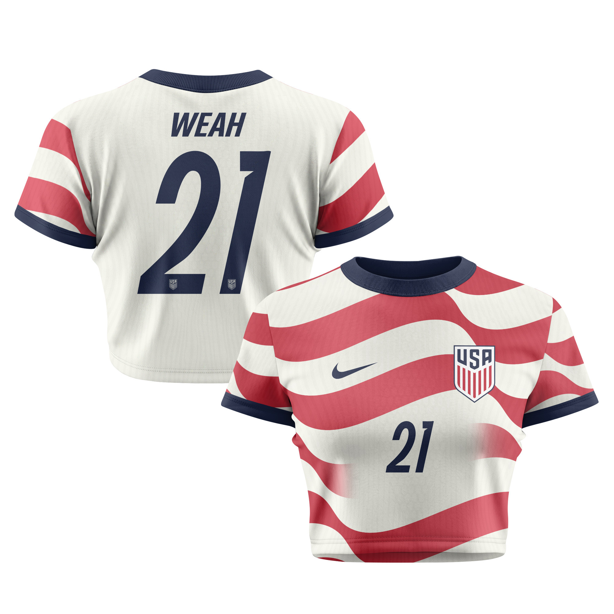 Timothy Weah 21 Women's USMNT 2026 Home All-Over Print Cropped Jersey - Jersey Teams