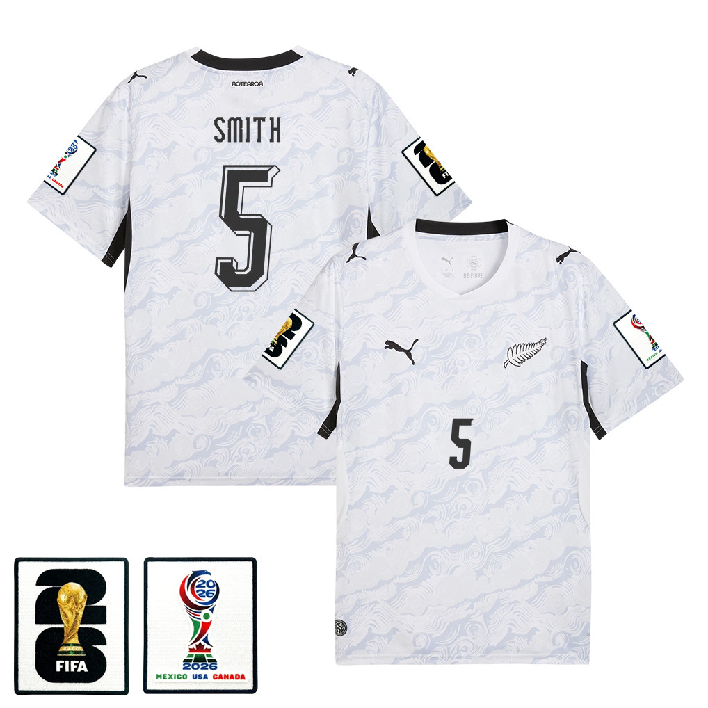 Tommy Smith 5 New Zealand National Team 2026 Away Jersey - White, Men - Jersey Teams