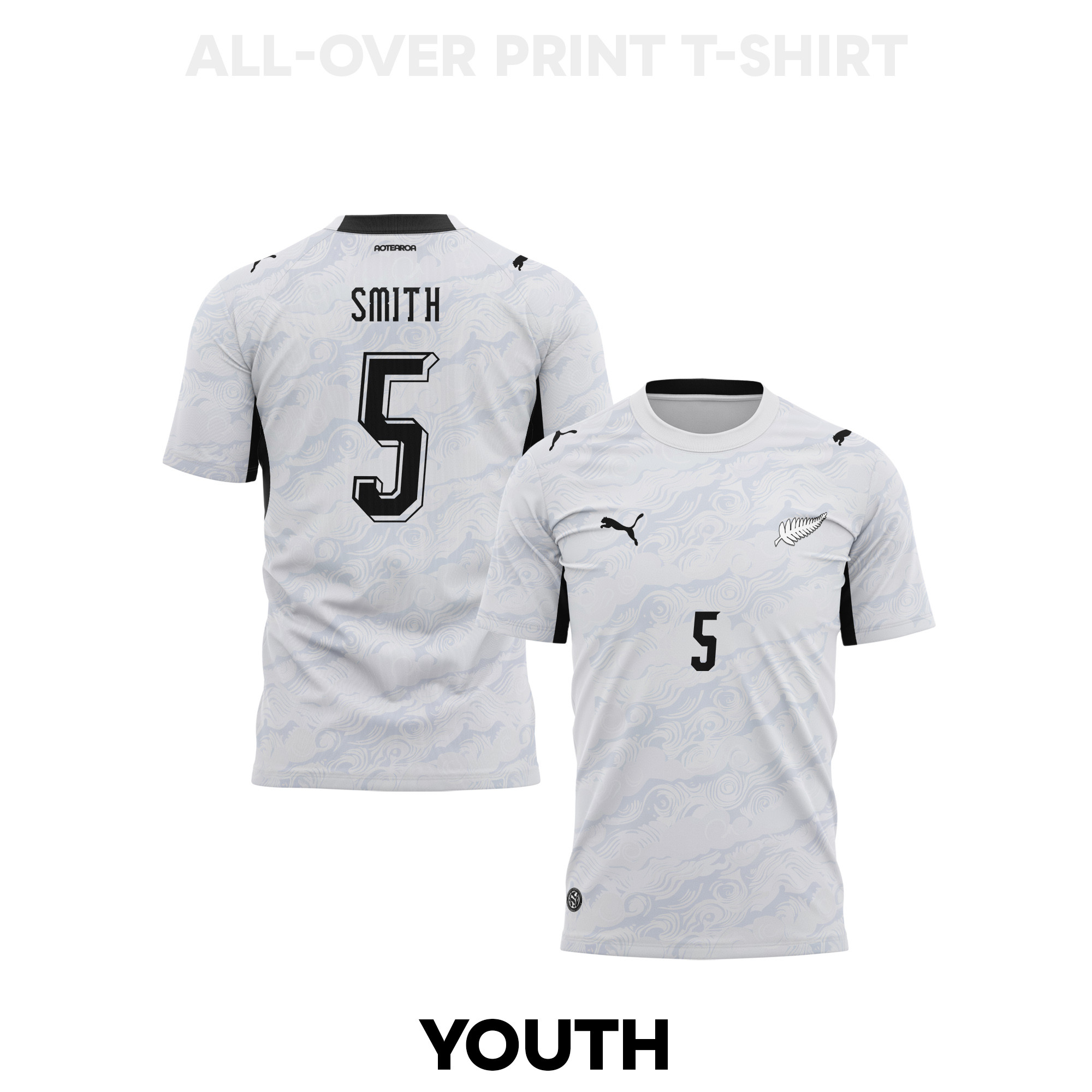 Tommy Smith 5 Youth New Zealand 2026 Away 3D T-shirt Fully Printed – White - Jersey Teams