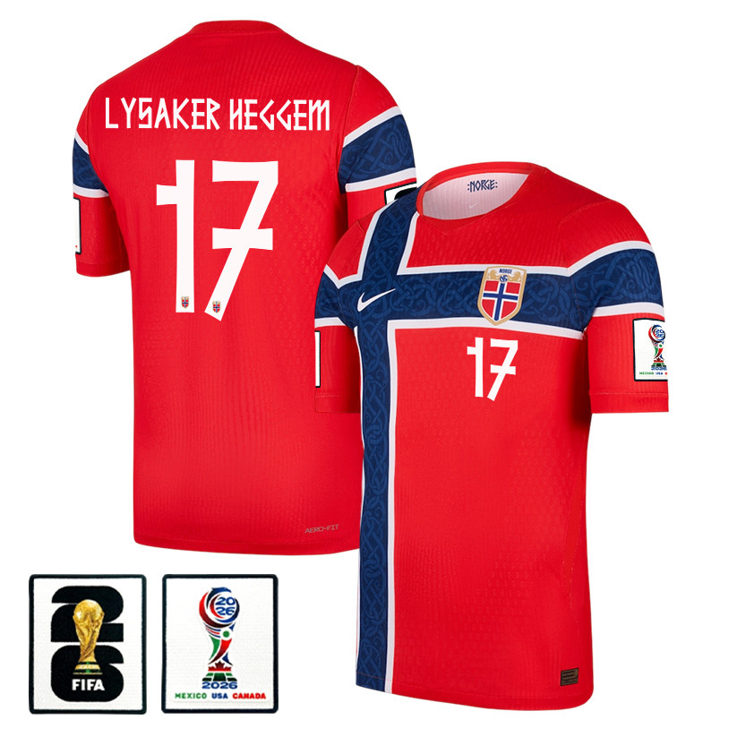 Torbjoern Lysaker Heggem 17 Norway National Team 2026 x World Cup Patch Home Jersey - Red, Men - Jersey Teams