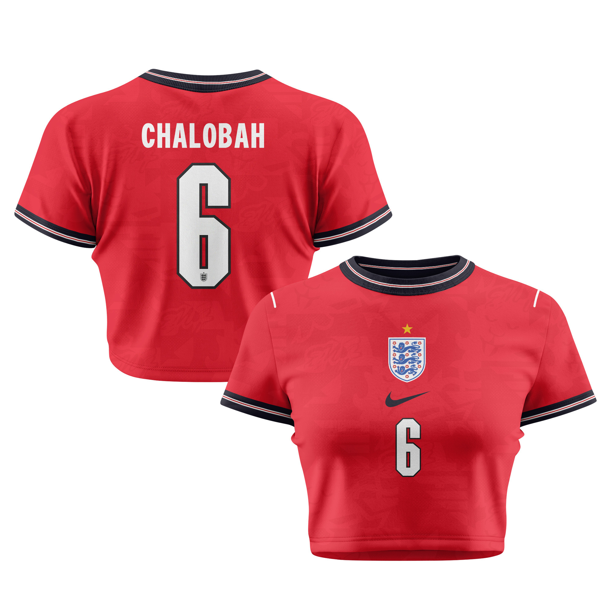 Trevoh Chalobah 6 England 2026 Women's Home All-Over Print Cropped Jersey - Red - Jersey Teams