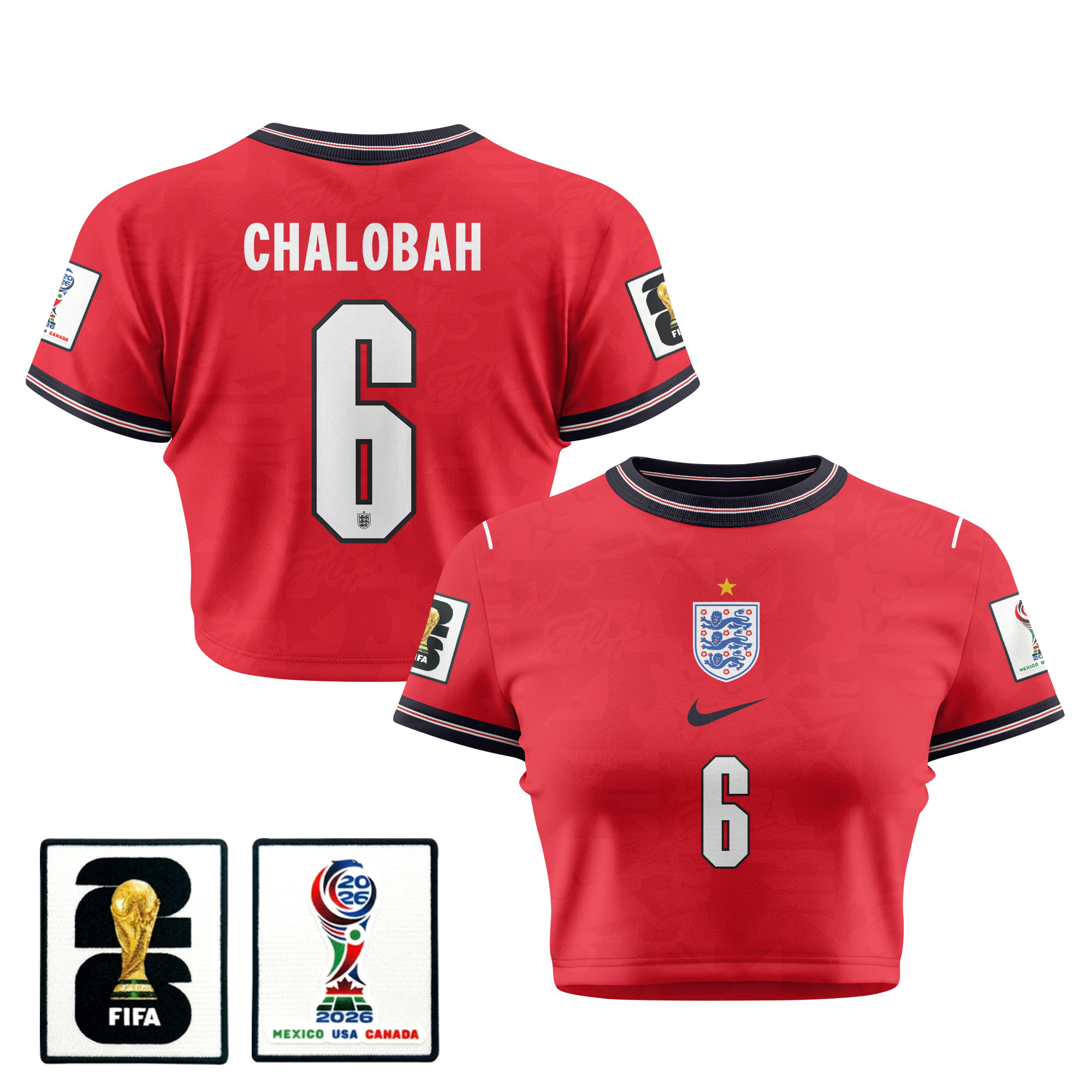 Trevoh Chalobah 6 England 2026 Women’s Home All-Over Print Cropped Jersey – Red – Jersey Teams
