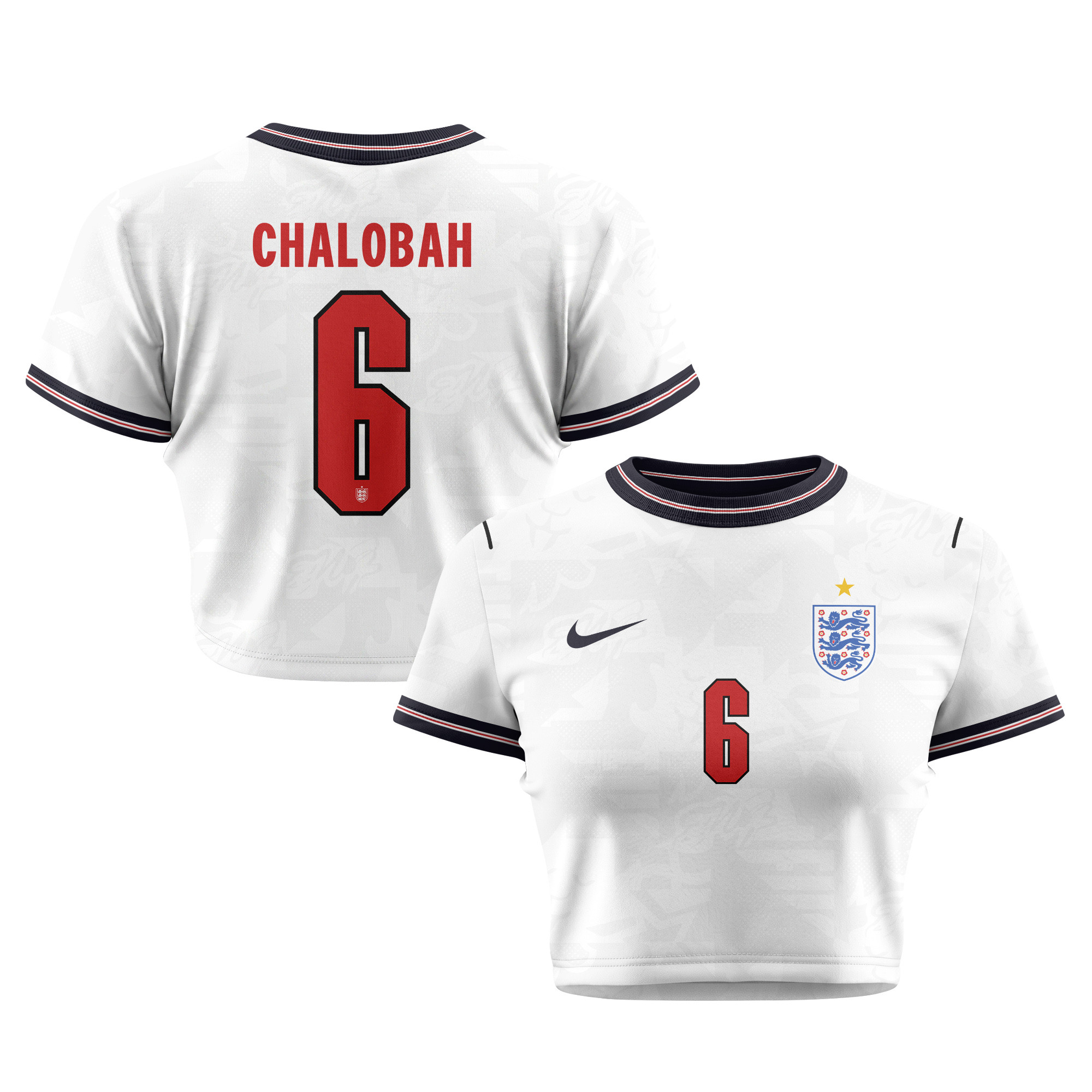 Trevoh Chalobah 6 England 2026 Women's Home All-Over Print Cropped Jersey - White - Jersey Teams