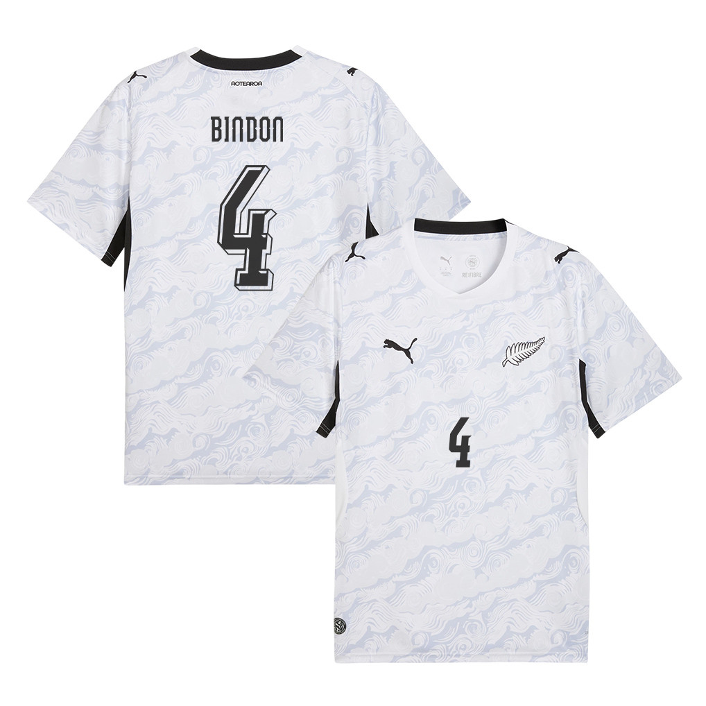 Tyler Bindon 4 New Zealand National Team 2026 Away Jersey - White, Men - Jersey Teams