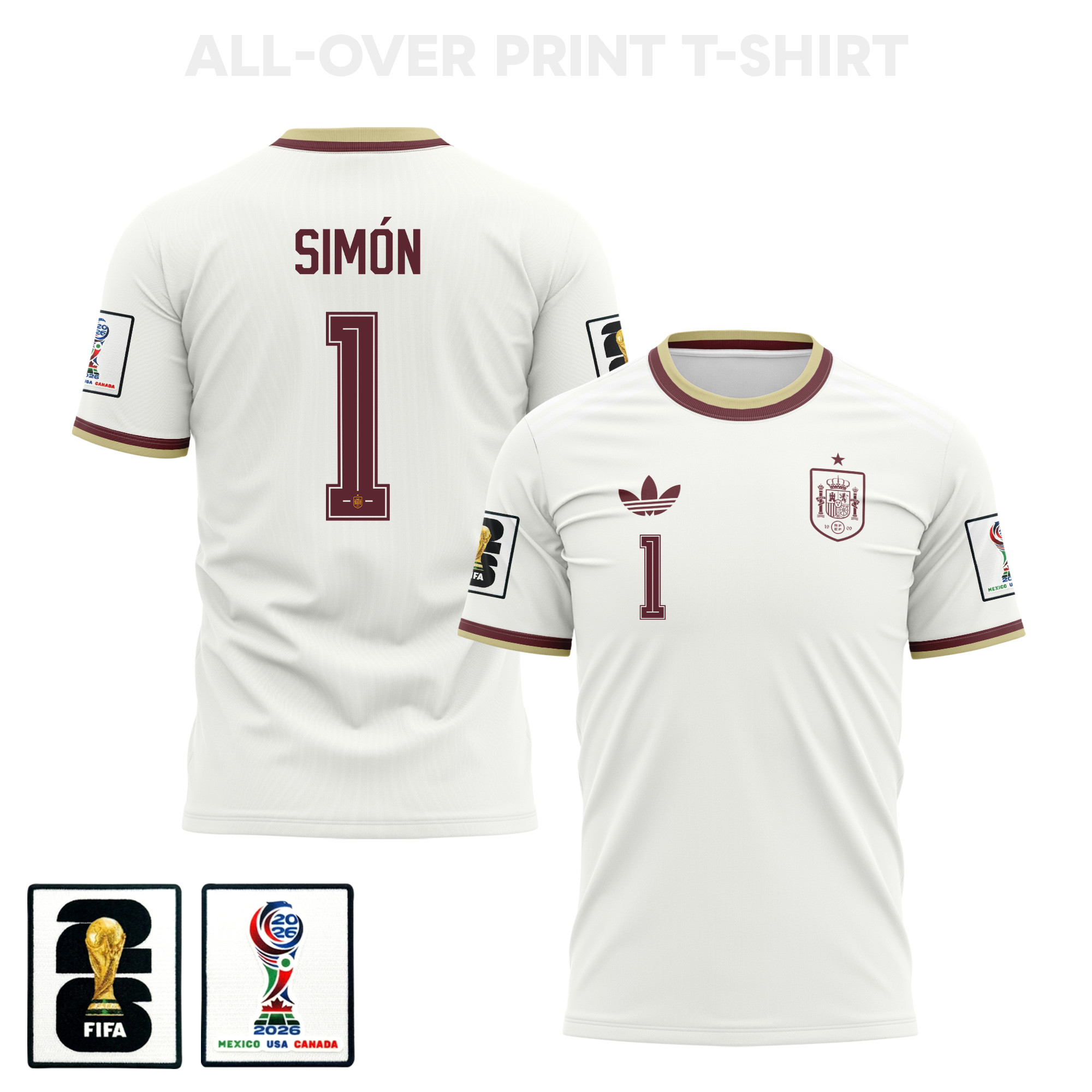 Unai Simón 1 Spain 2026 Away 3D T-Shirt Fully Printed – Unisex, White – Jersey Teams
